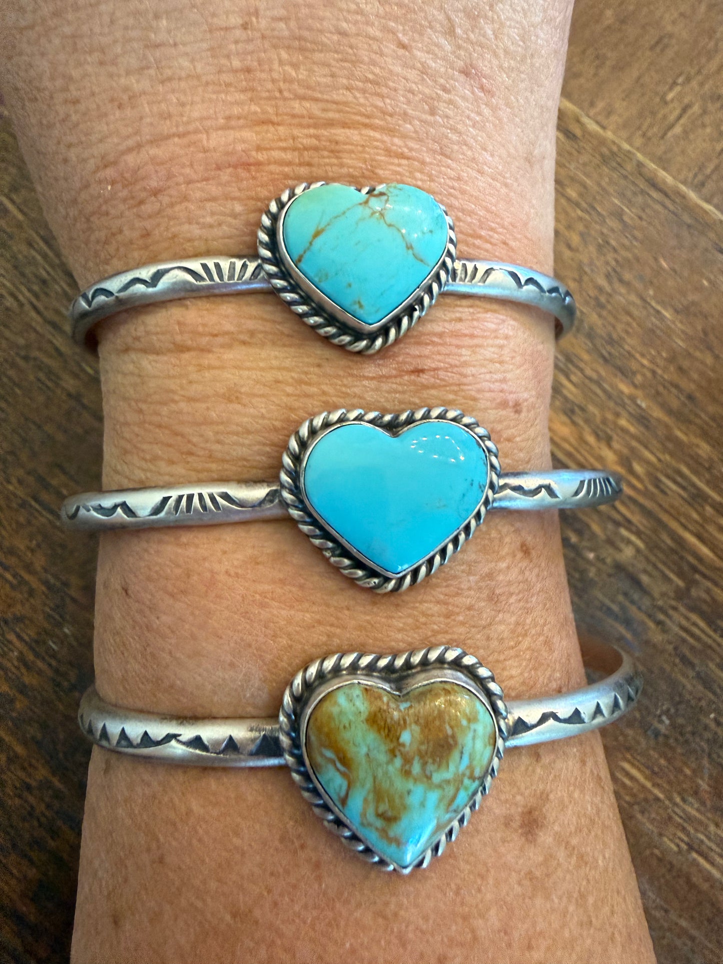 Turquoise Heart Handstamped Cuff