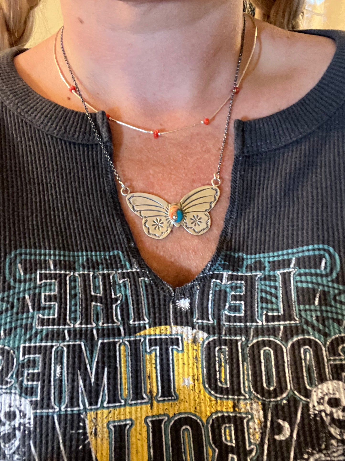 Stamped Butterfly turquoise necklace