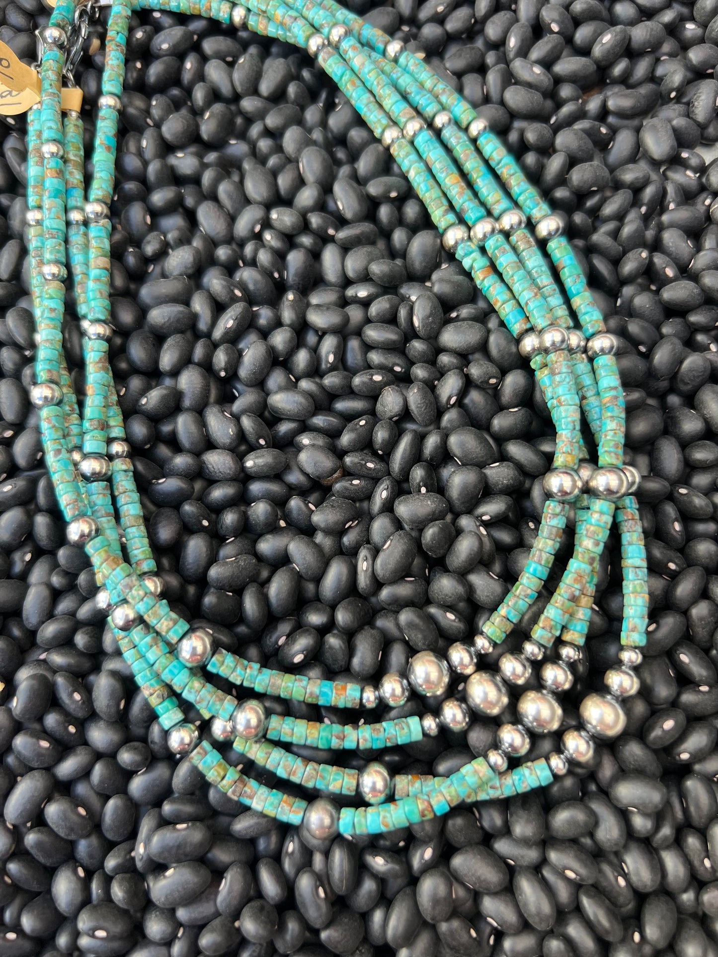 Sterling Silver Variegated Pearls with Turquoise Heshi Necklace
