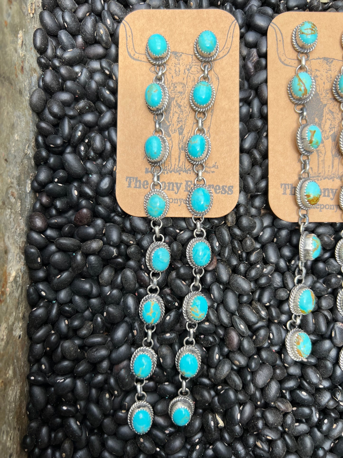 Triple Crown Long Turquoise Earrings