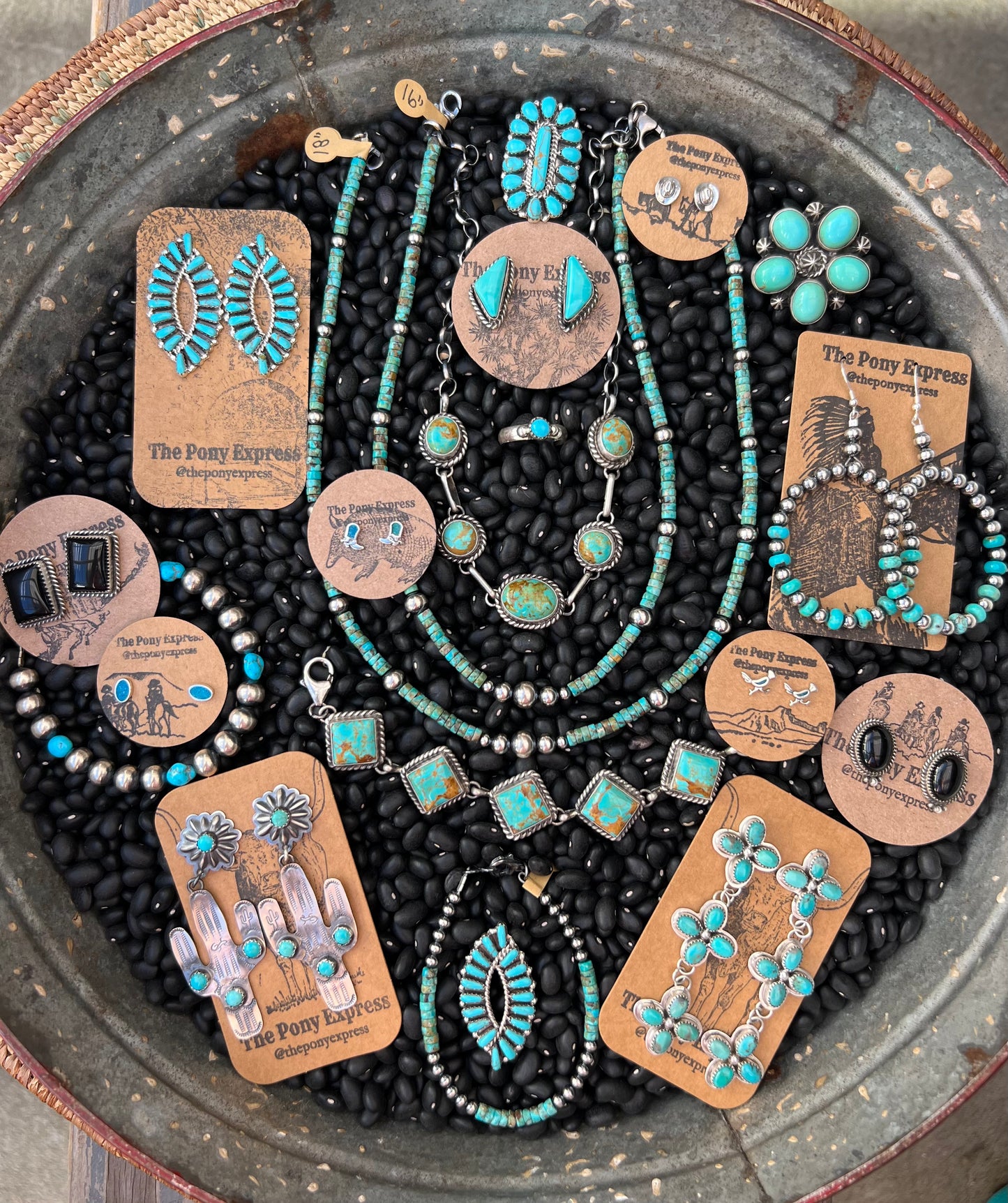 Sterling Silver Variegated Pearls with Turquoise Heshi Necklace