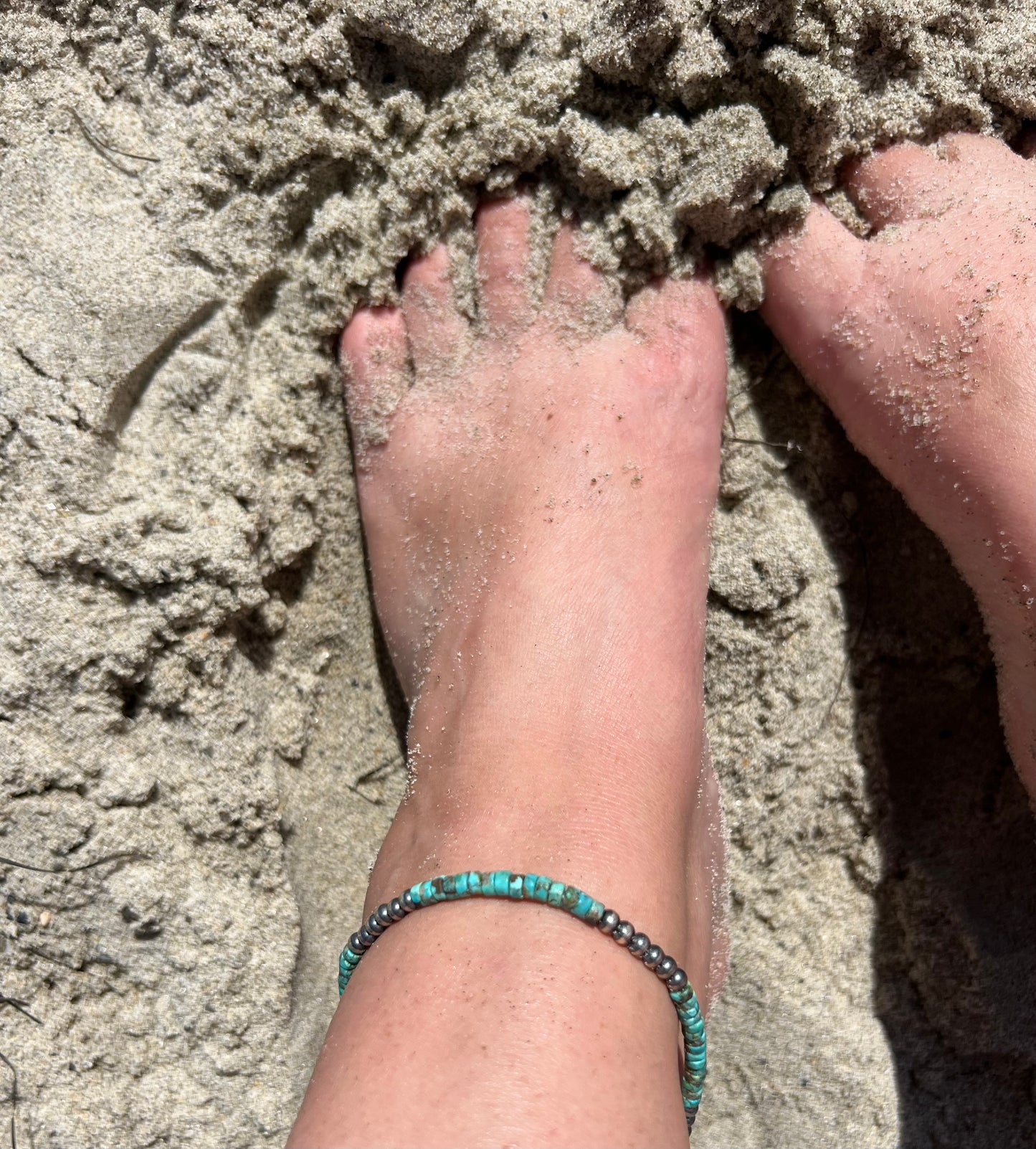 Sterling Silver 4mm Pearl with Turquoise Heshi Anklet