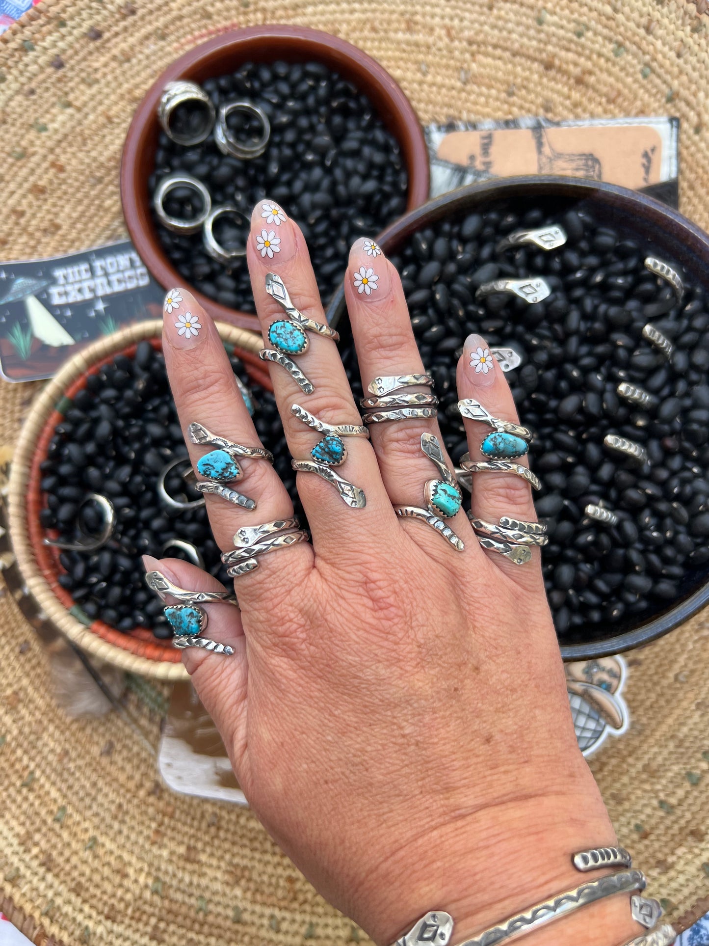 Hand stamped Snake with nugget Turquoise