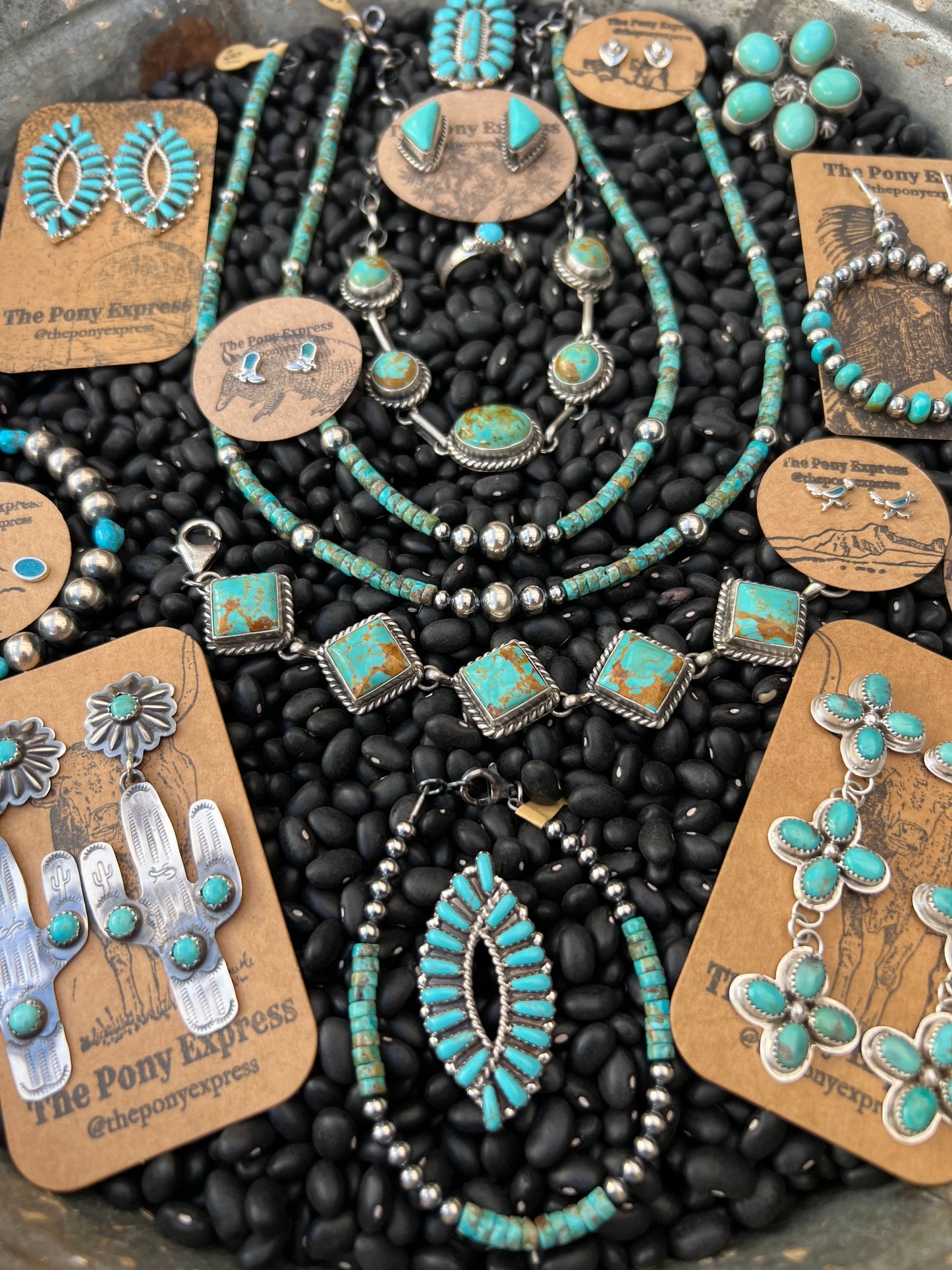Sterling Silver Variegated Pearls with Turquoise Heshi Necklace