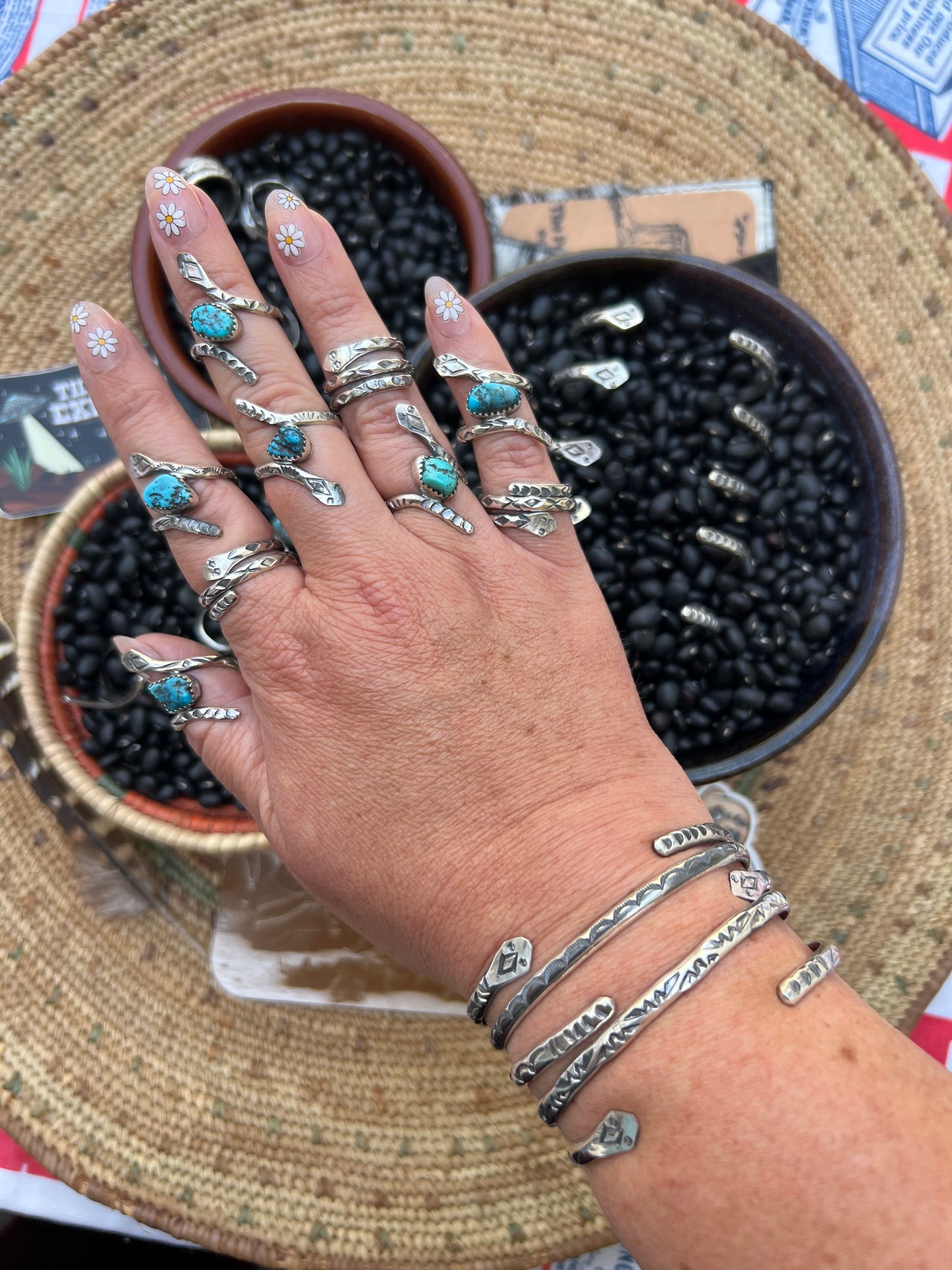 Hand stamped Snake with nugget Turquoise