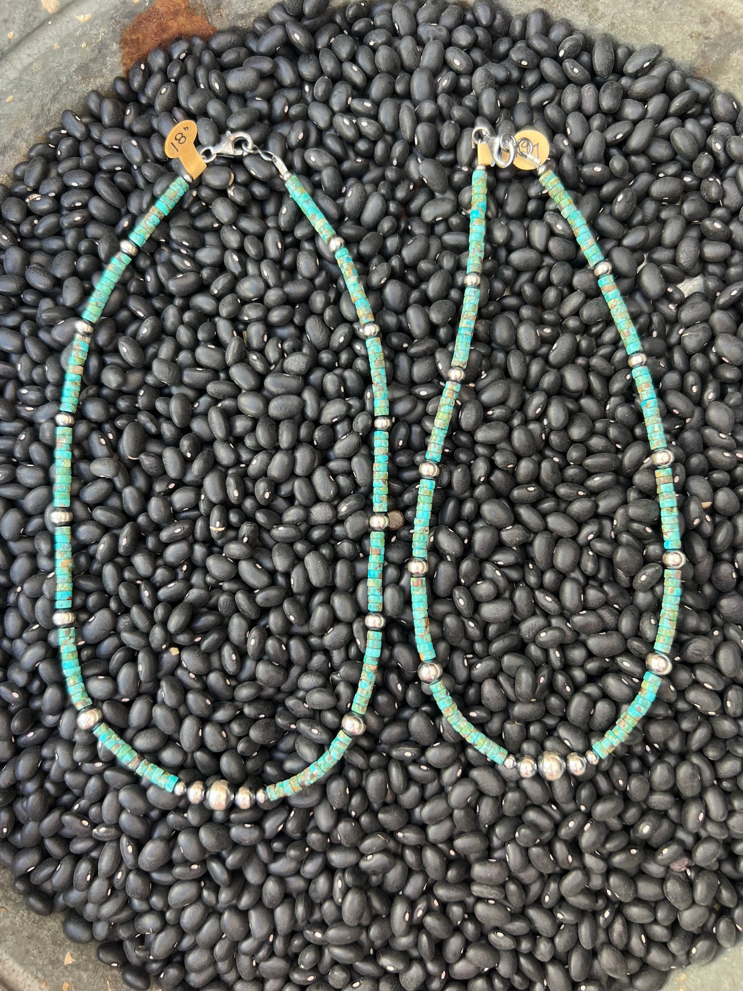 Sterling Silver Variegated Pearls with Turquoise Heshi Necklace