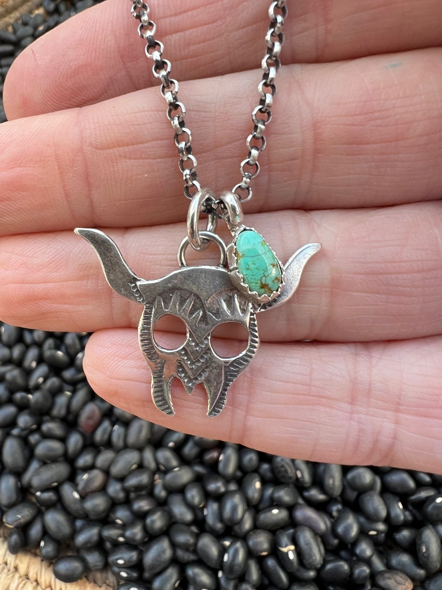 Turquoise Handstamped Charm Necklace