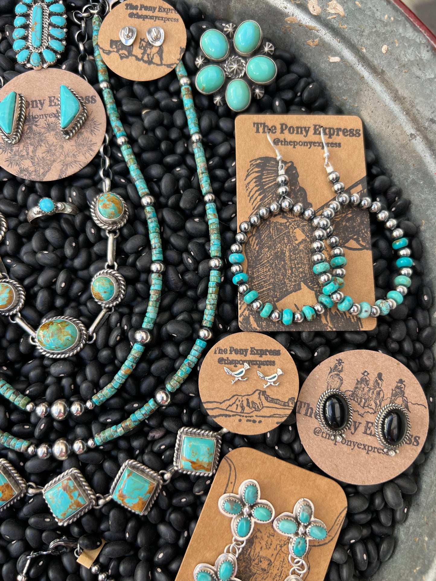 Sterling Silver Variegated Pearls with Turquoise Heshi Necklace