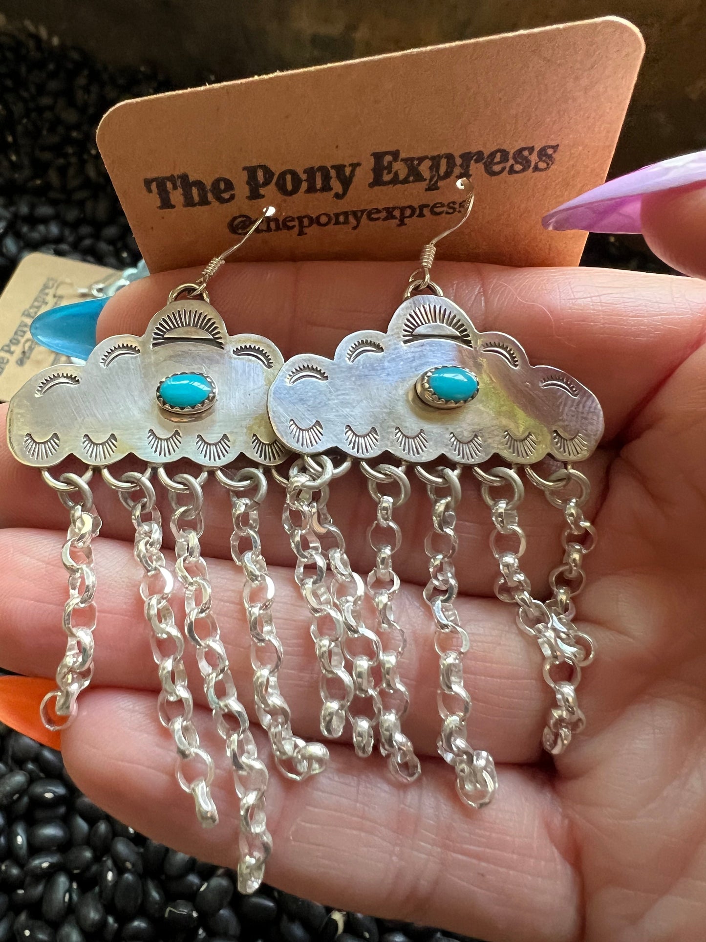 Rain Cloud hand stamped Turquoise Earrings