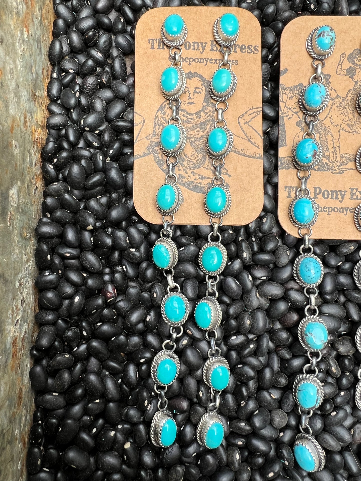 Triple Crown Long Turquoise Earrings