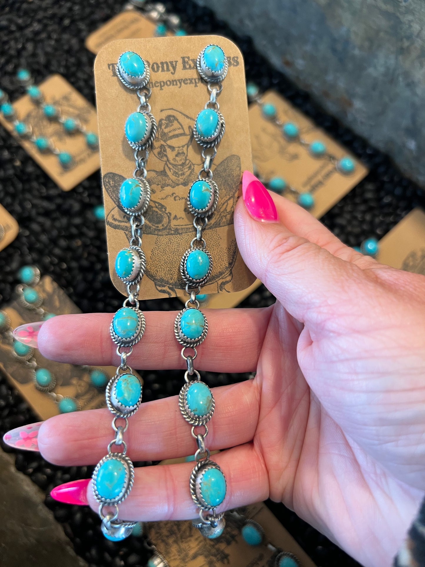 Triple Crown Long Turquoise Earrings