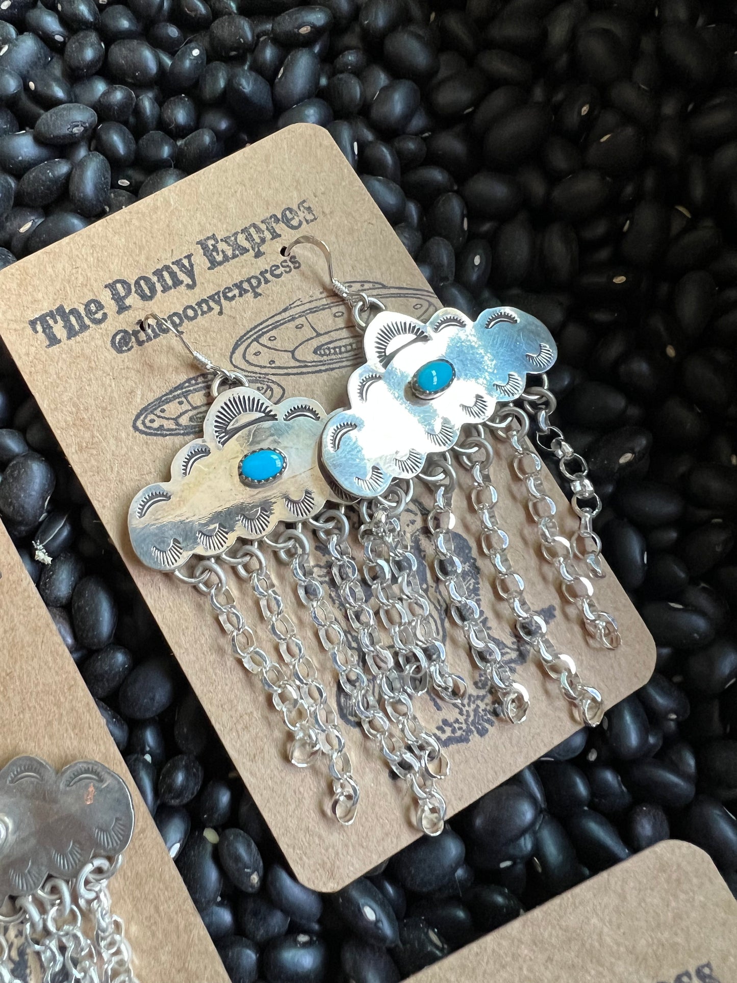 Rain Cloud hand stamped Turquoise Earrings