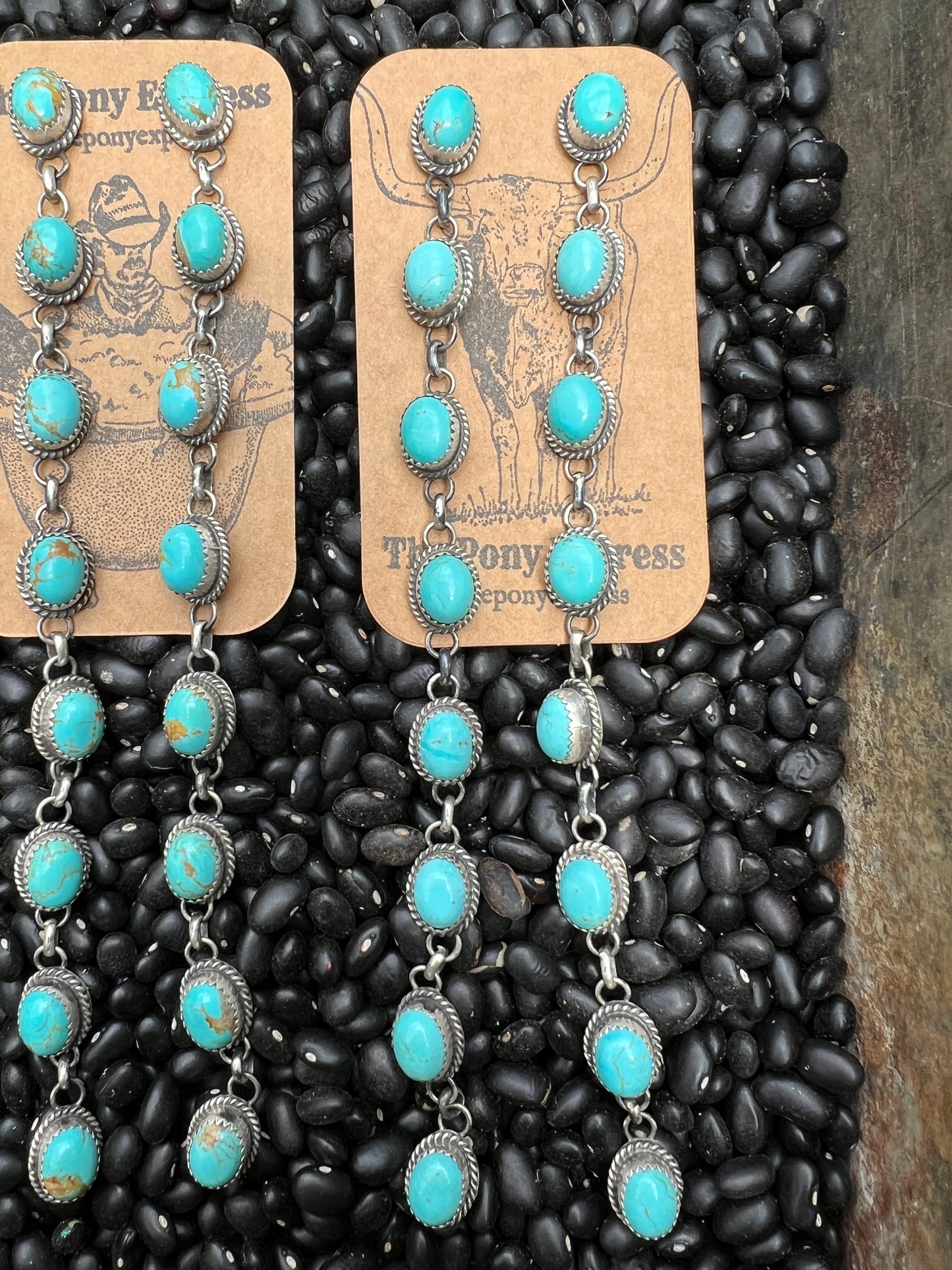 Triple Crown Long Turquoise Earrings