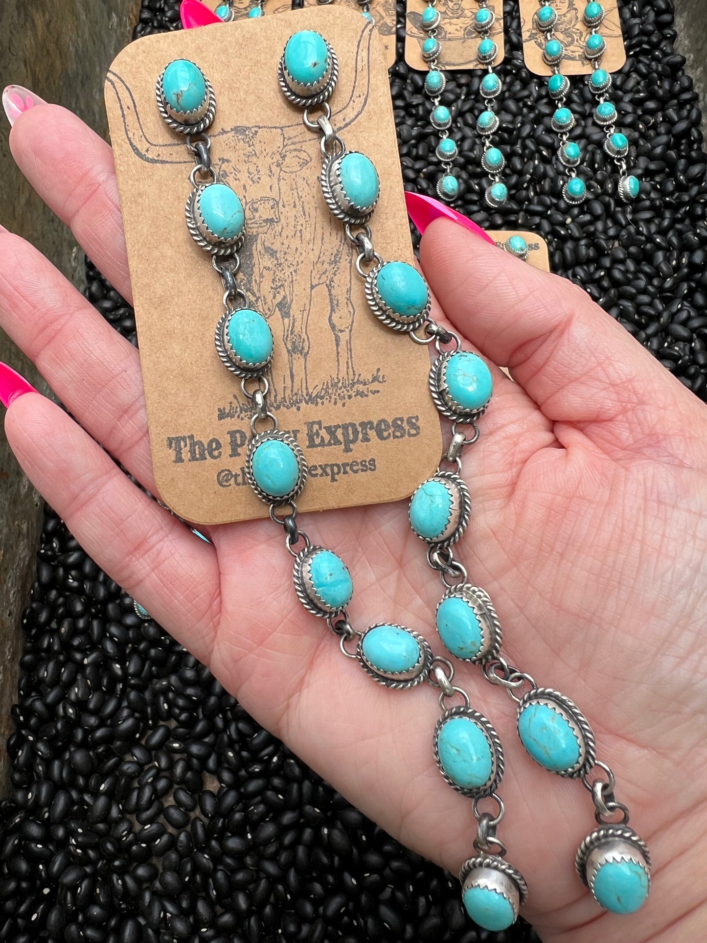 Triple Crown Long Turquoise Earrings