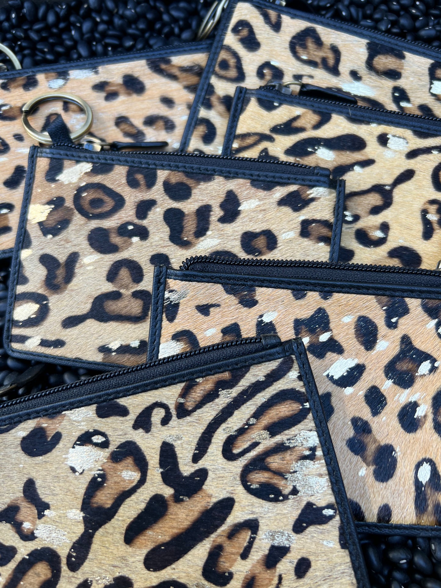 Leopard Cowhide Card Case with keychain