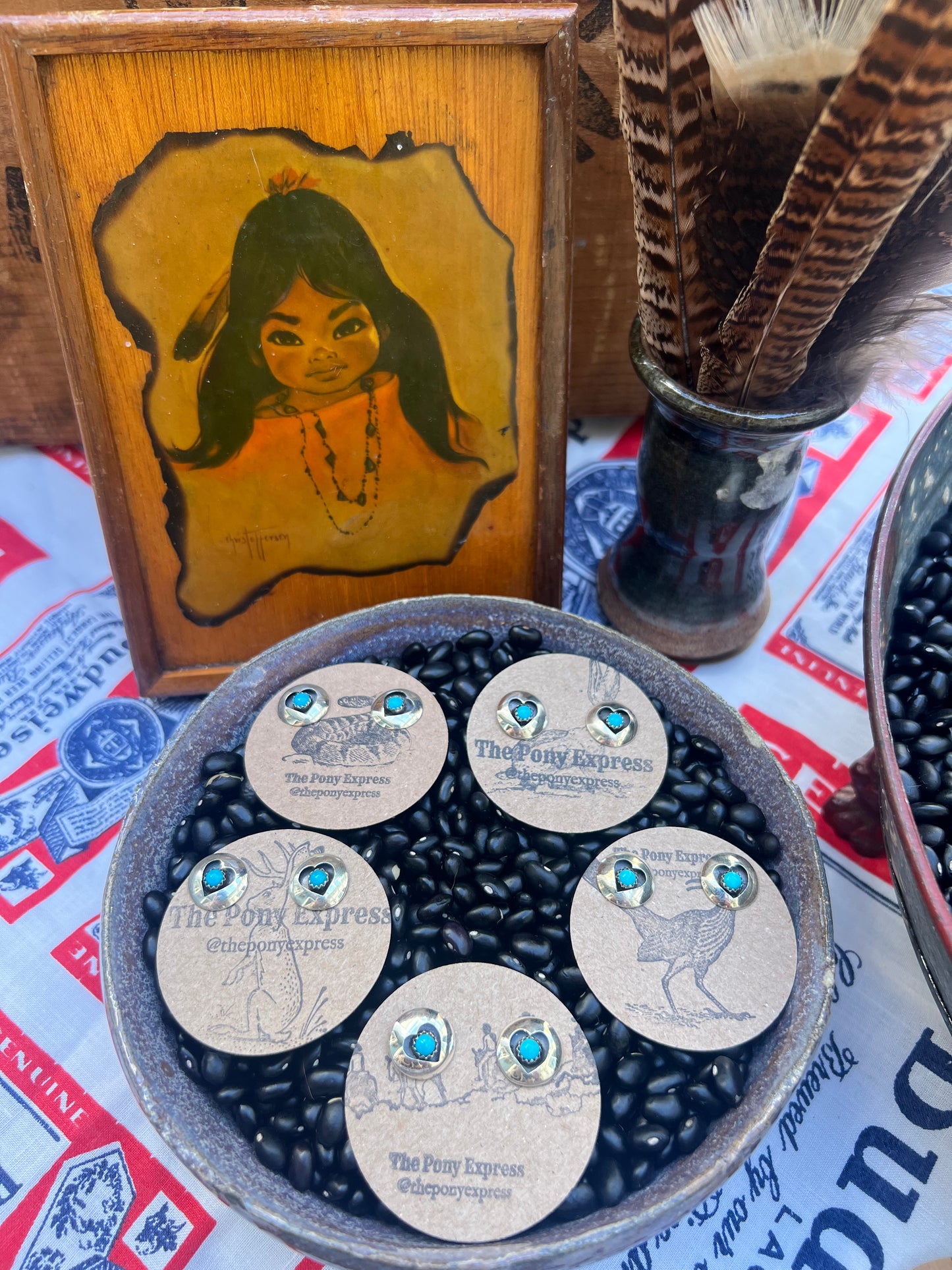Turquoise Heart Shadow Box Studs