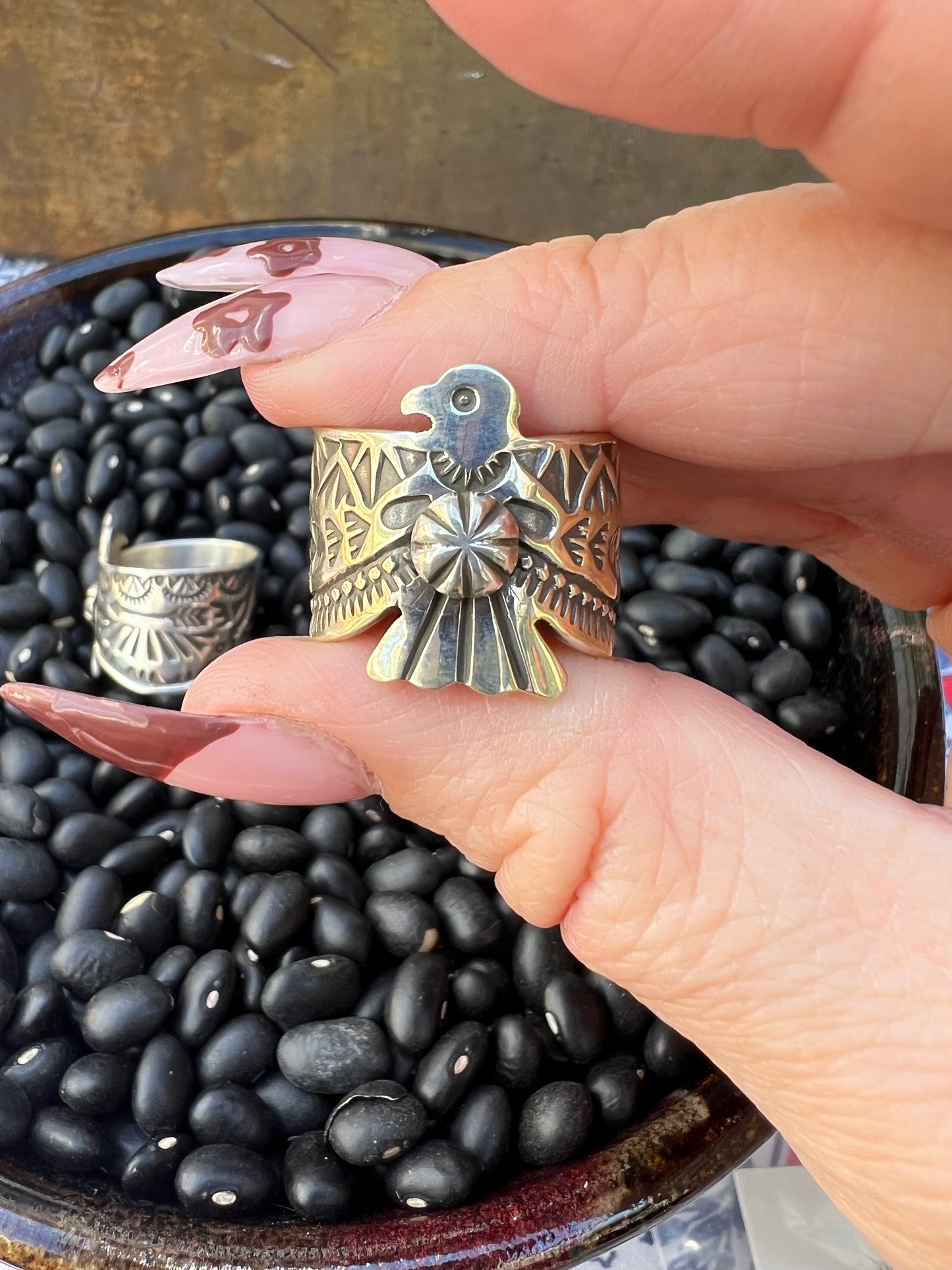 Hand Stamped Thunderbird Ring
