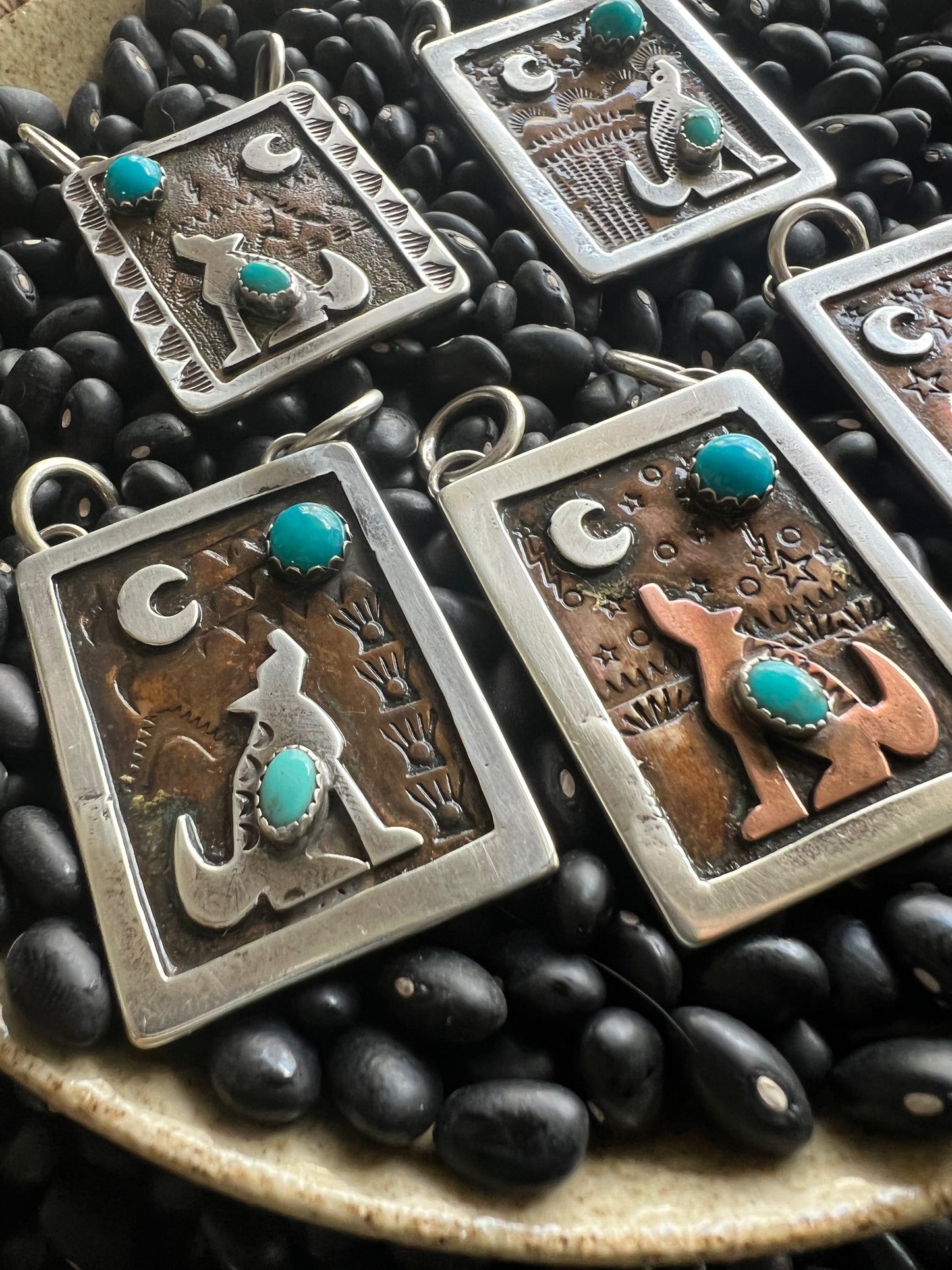 Hand Stamped Armadillo Cactus and Coyote Pendants