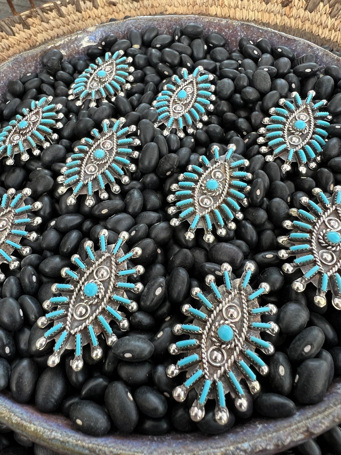 Zuni needlepoint evil eye Cluster Ring