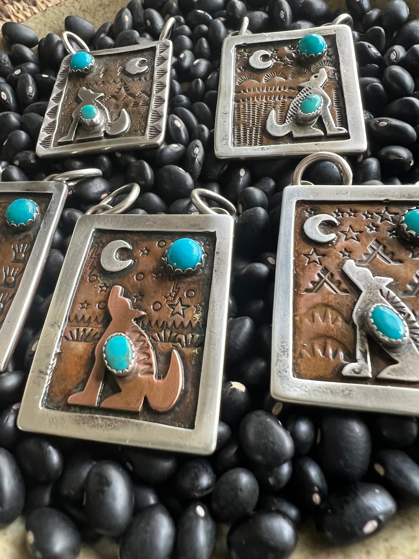 Hand Stamped Armadillo Cactus and Coyote Pendants