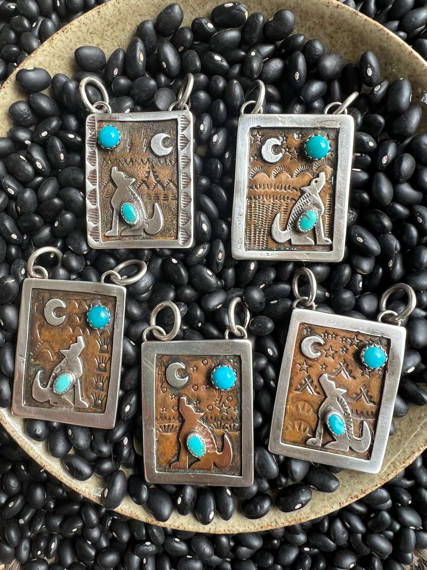 Hand Stamped Armadillo Cactus and Coyote Pendants