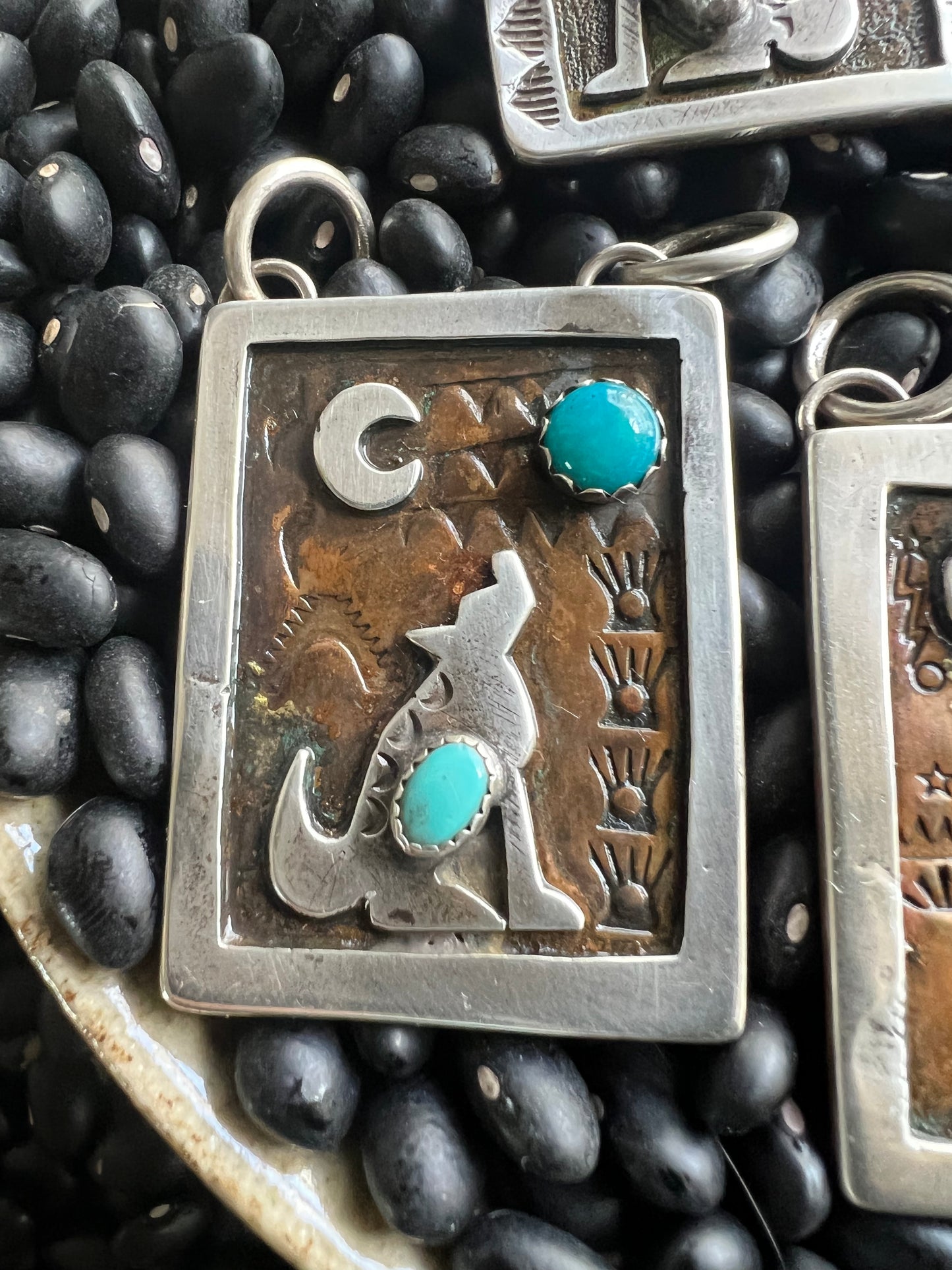Hand Stamped Armadillo Cactus and Coyote Pendants