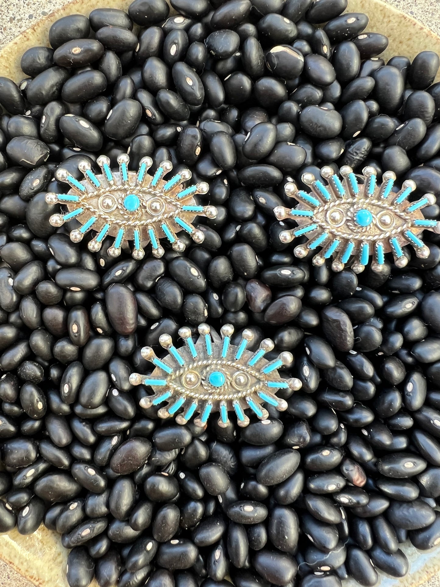 Zuni needlepoint evil eye Cluster Ring