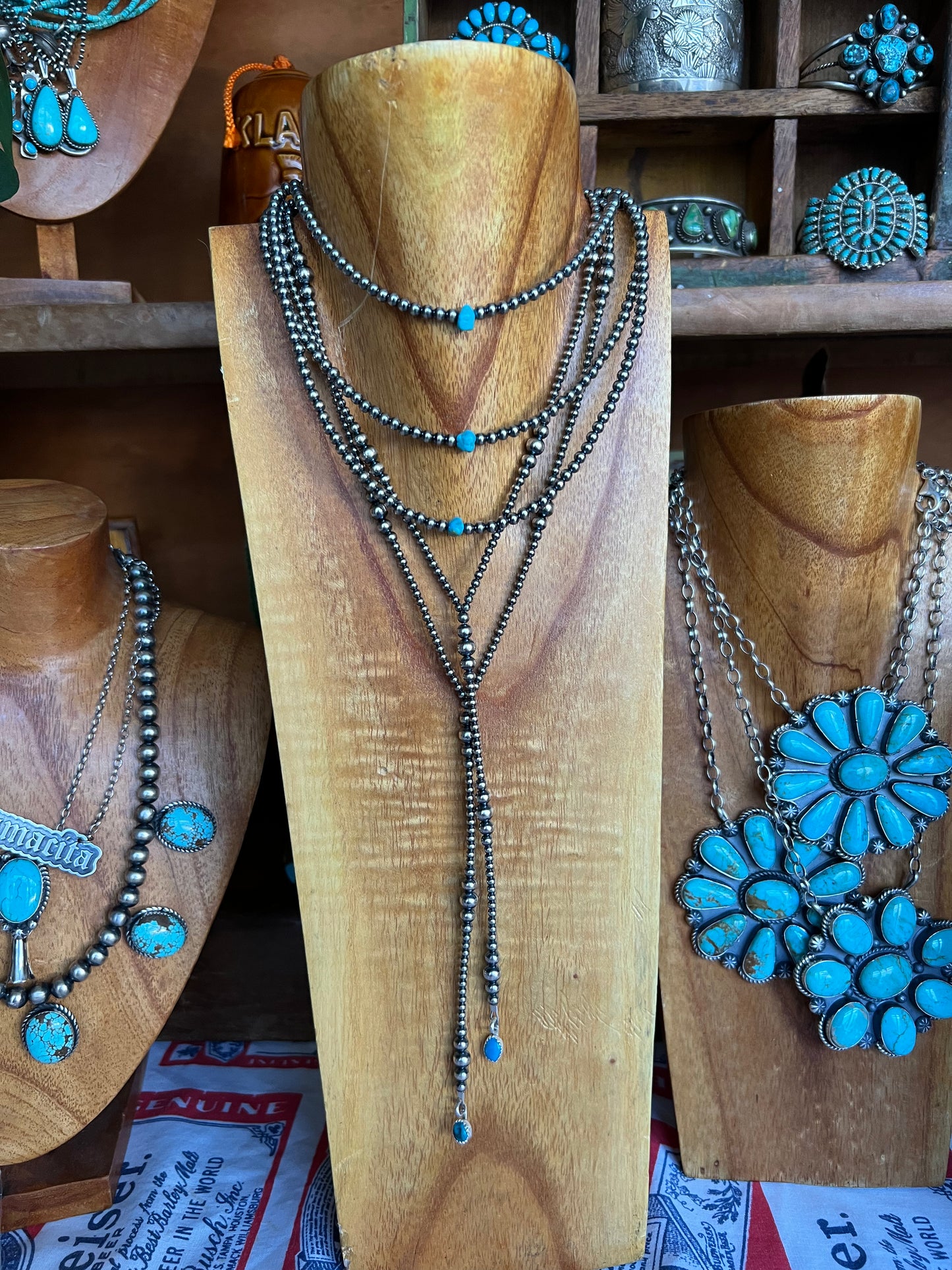Sterling Silver Pearl Necklace with turquoise nugget
