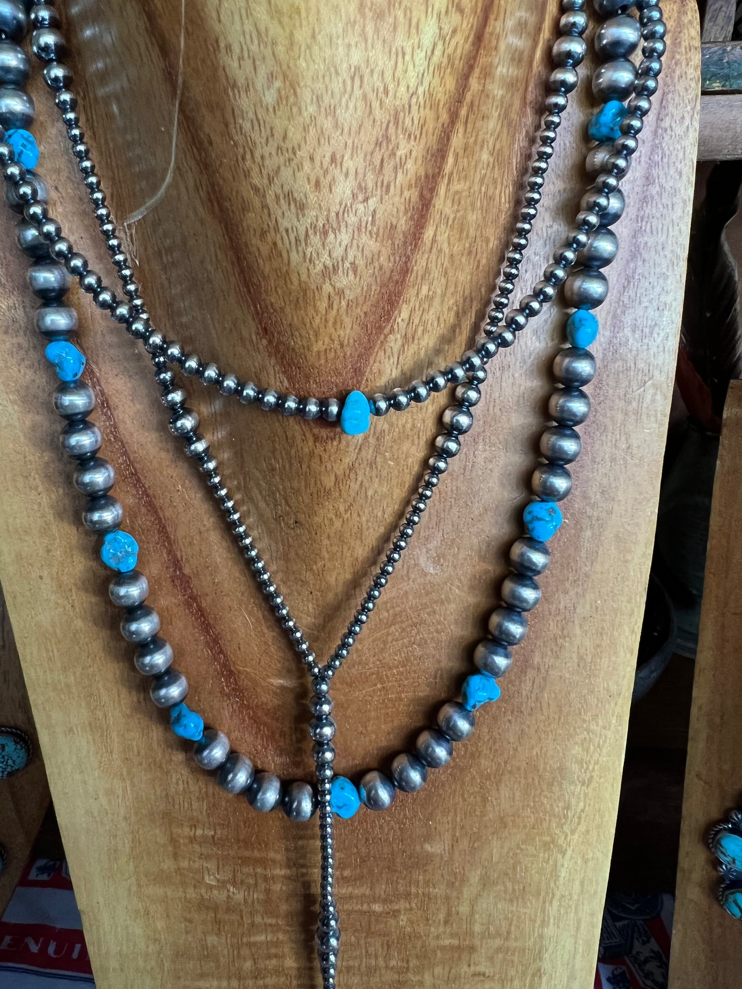 Sterling Silver Pearl Necklace with turquoise nugget