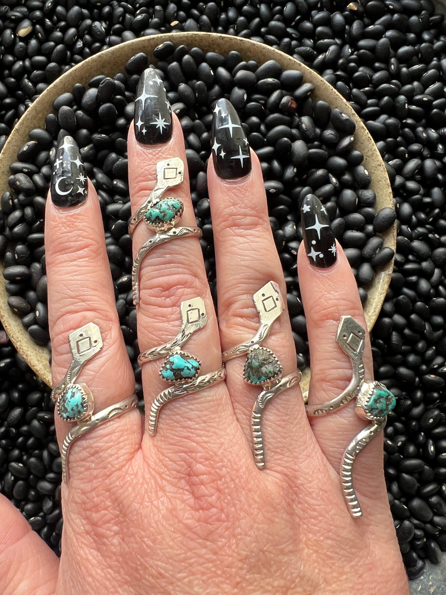 Hand stamped Snake with nugget Turquoise