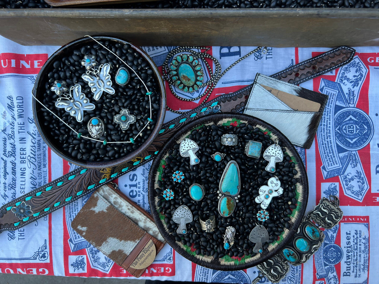 Flower Cluster Ring with genuine turquoise