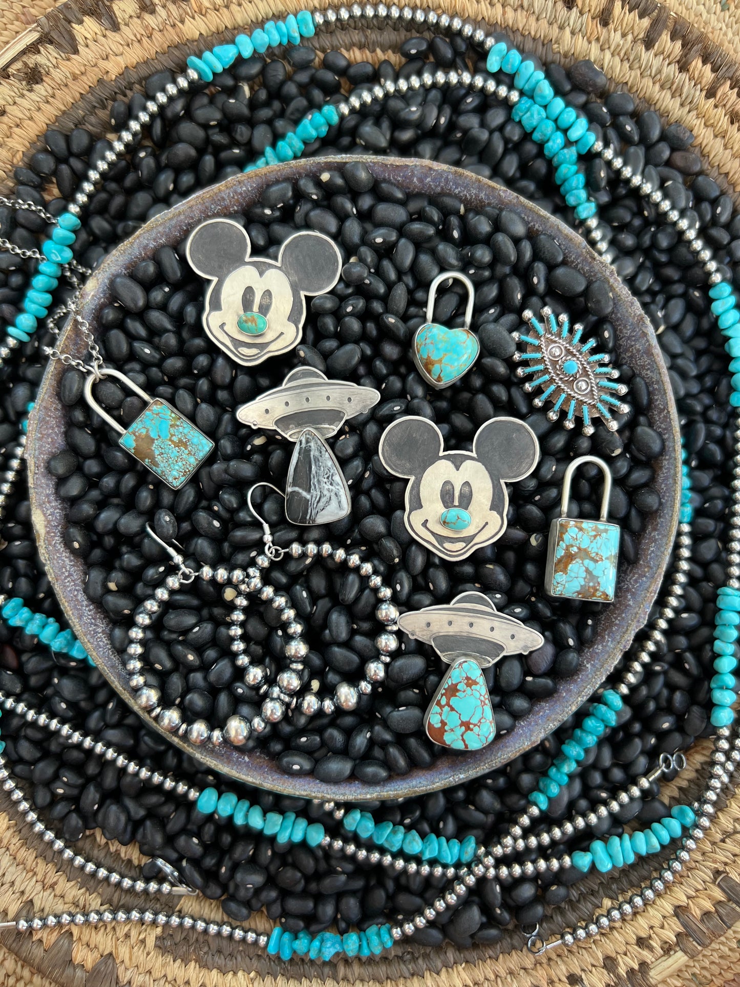 Zuni needlepoint evil eye Cluster Ring