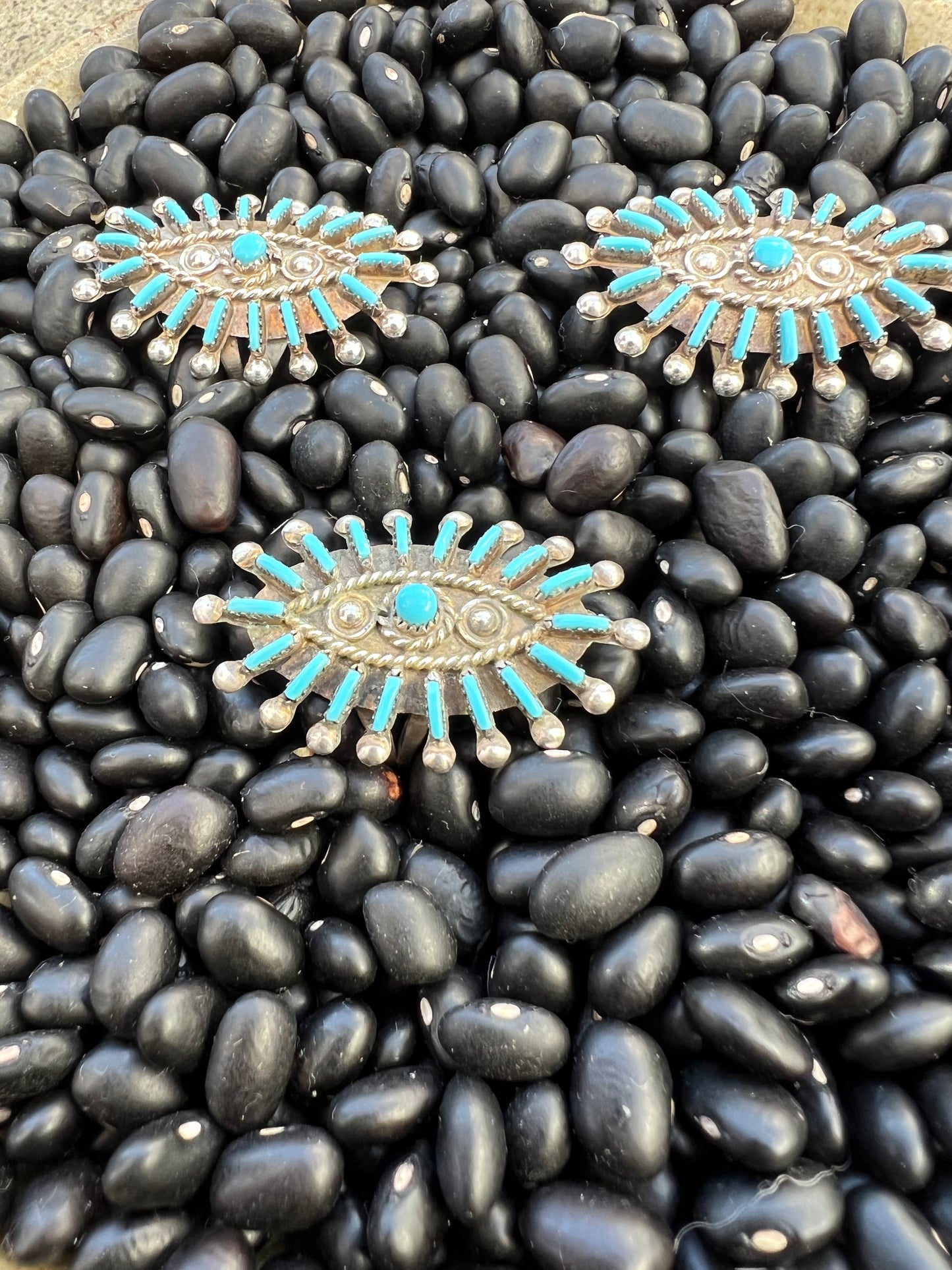 Zuni needlepoint evil eye Cluster Ring
