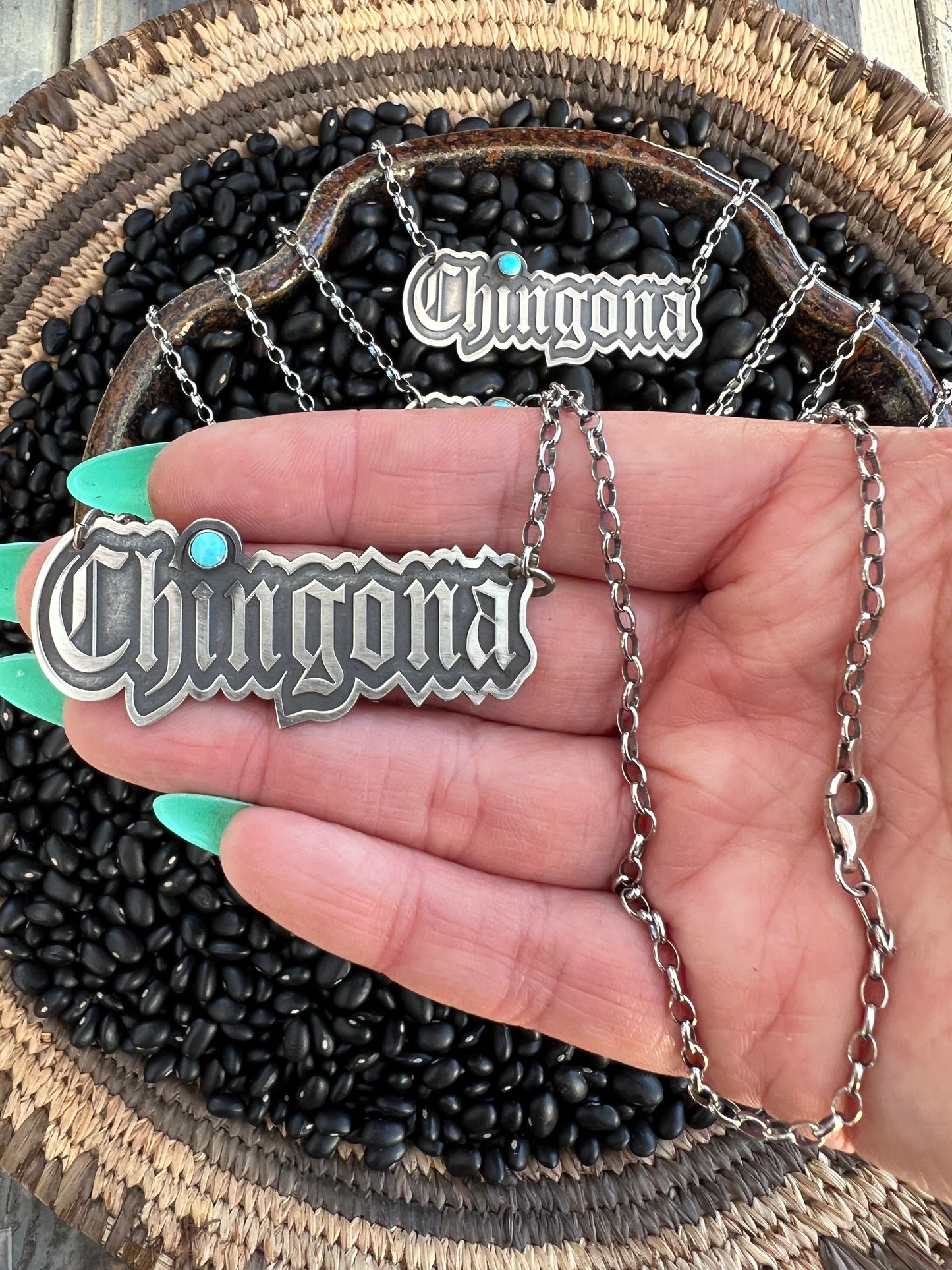 Chingona necklace nameplate 18” sterling silver