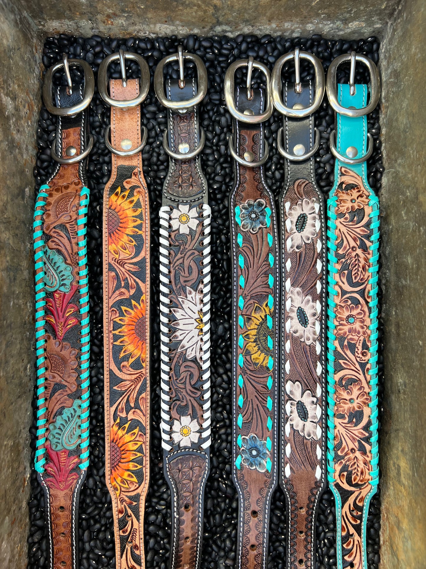 Leather Tooled Dog Collars