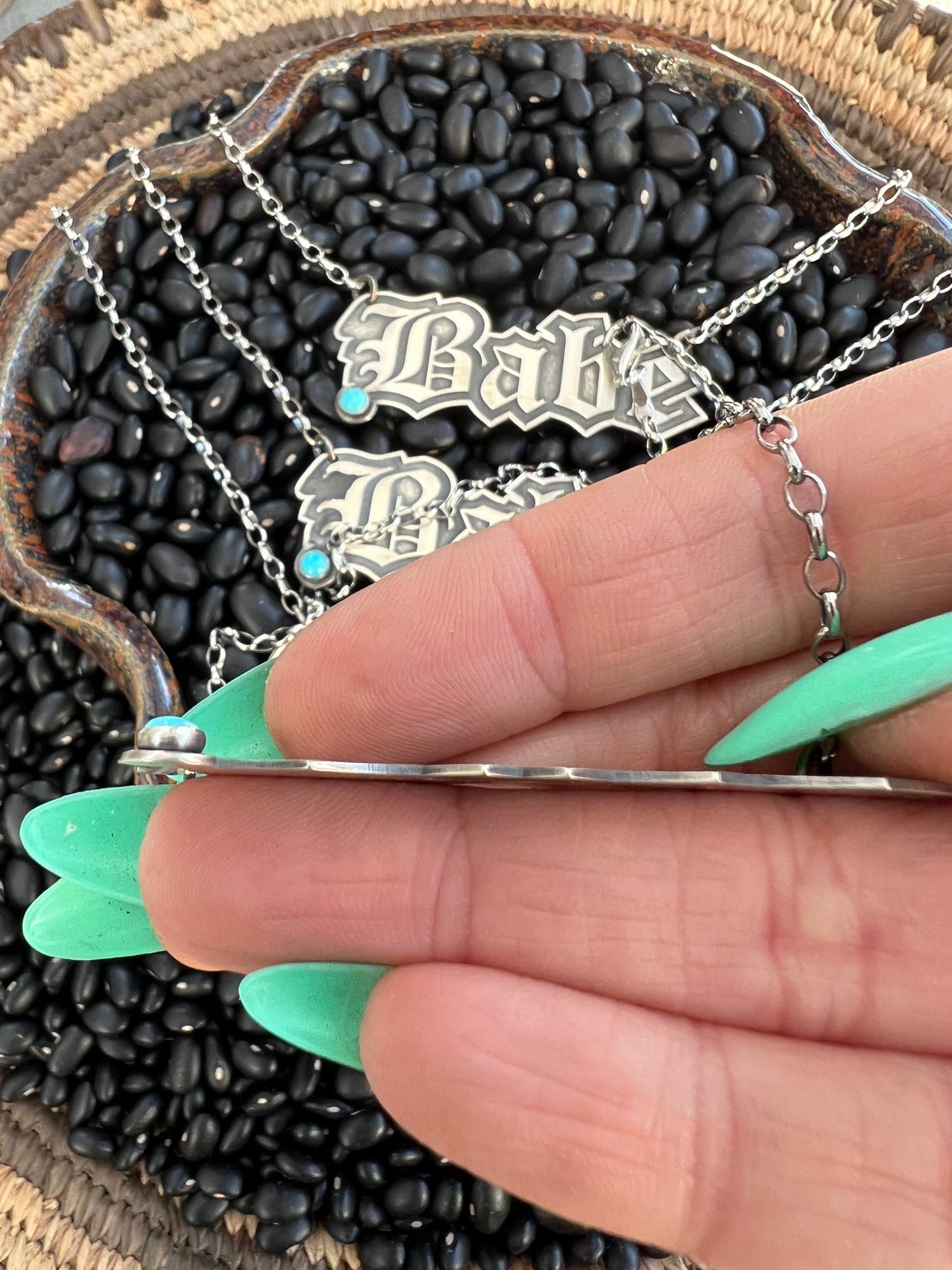 Custom Necklace Nameplate with Turquoise