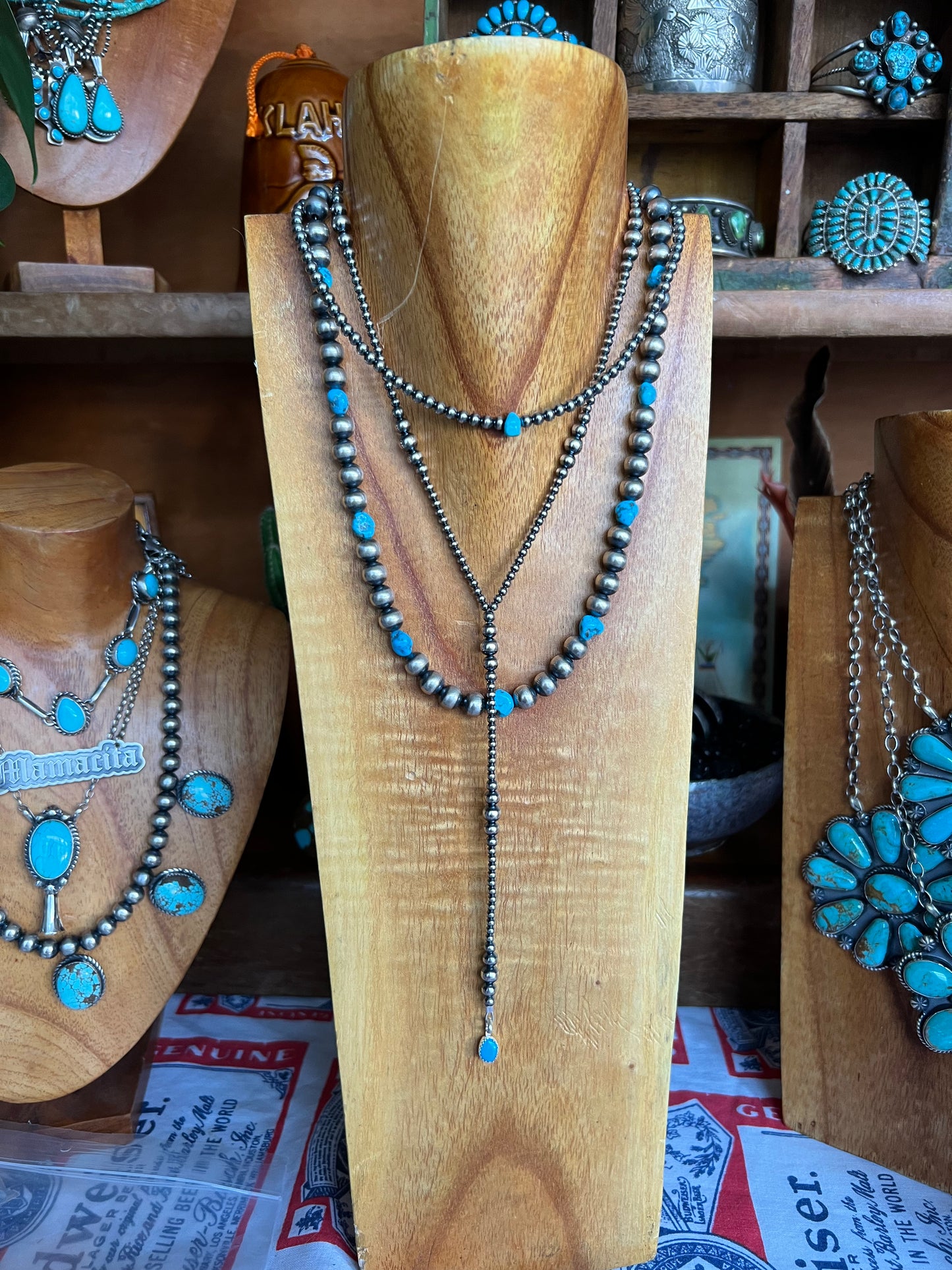 Sterling Silver Pearl Necklace with turquoise nugget