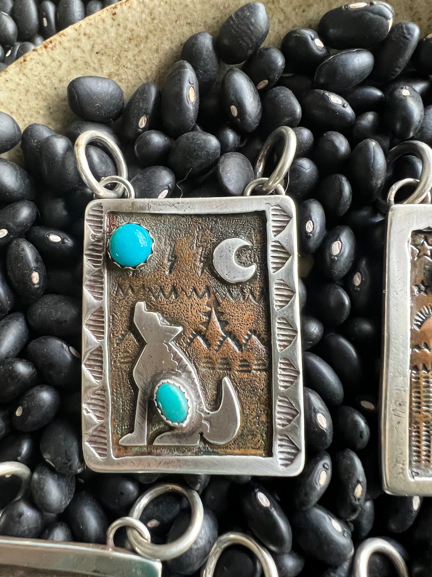 Hand Stamped Armadillo Cactus and Coyote Pendants