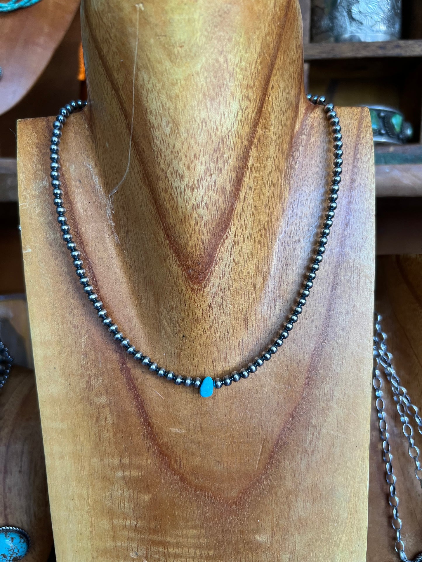 Sterling Silver Pearl Necklace with turquoise nugget