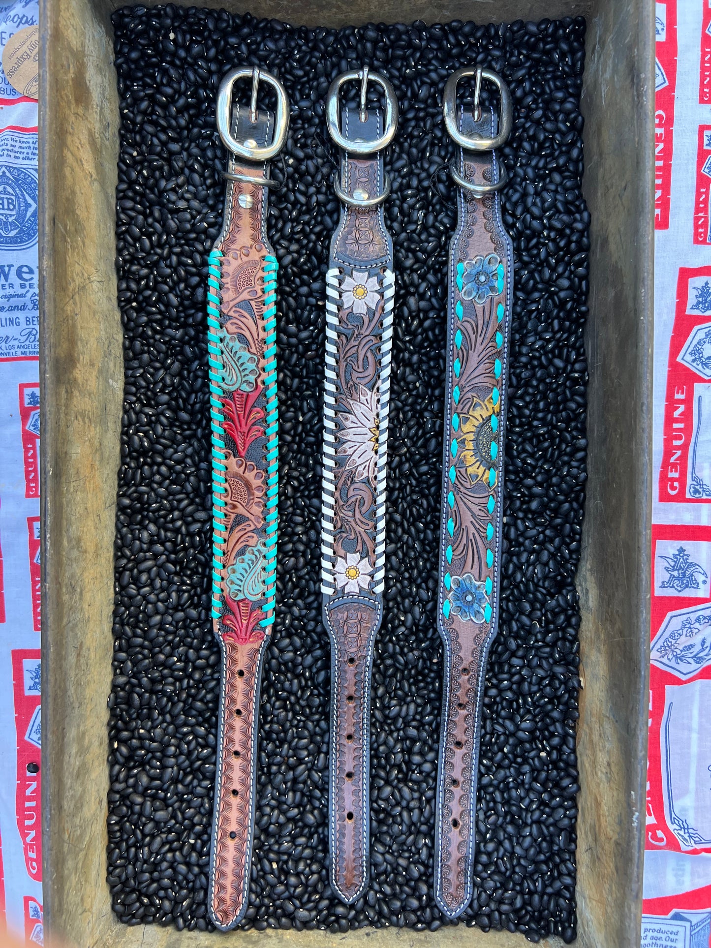 Leather Tooled Dog Collars