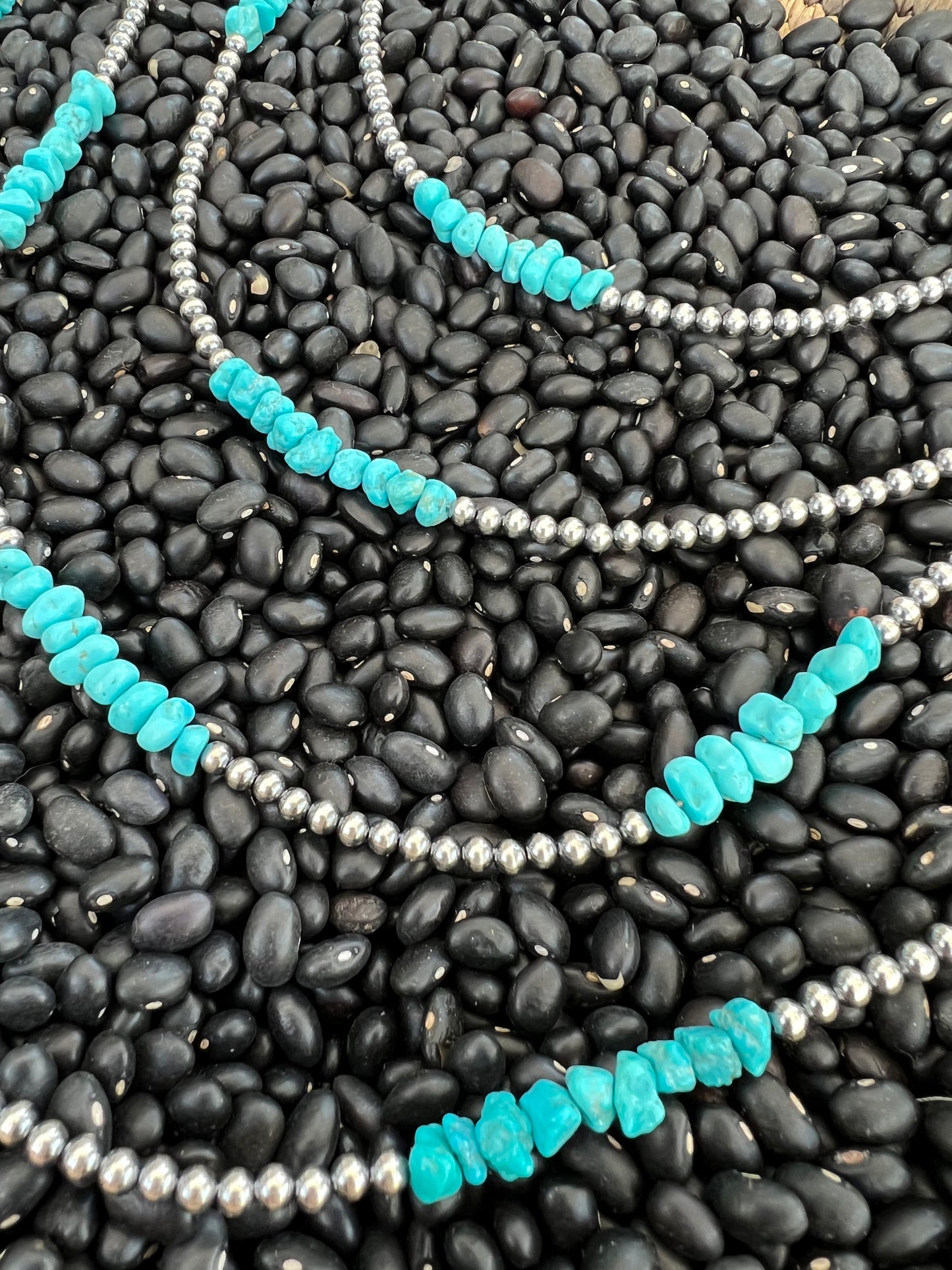 Sterling Silver 4mm Pearl with Turquoise Chip Necklace