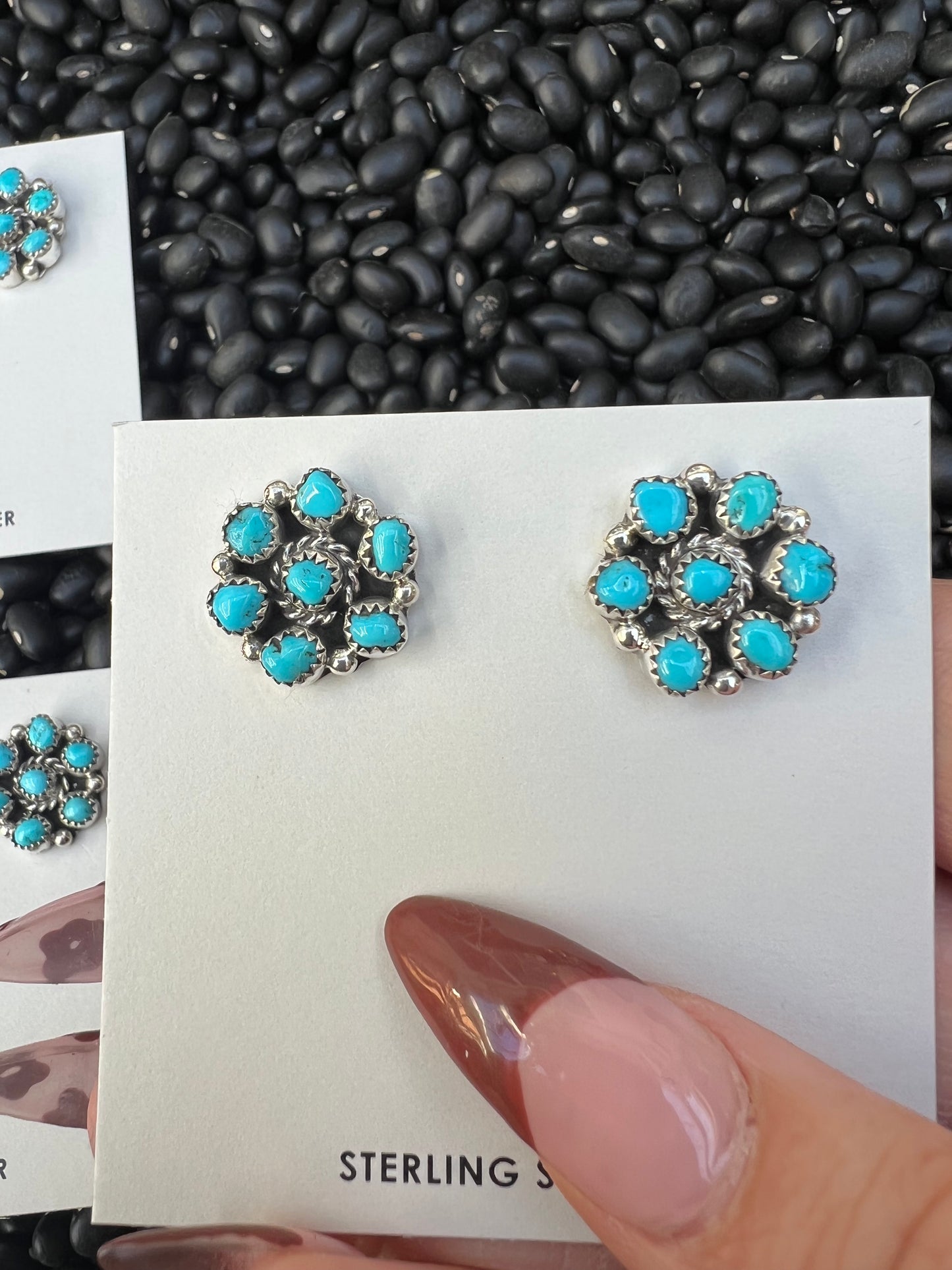 Genuine Turquoise Cluster Earrings