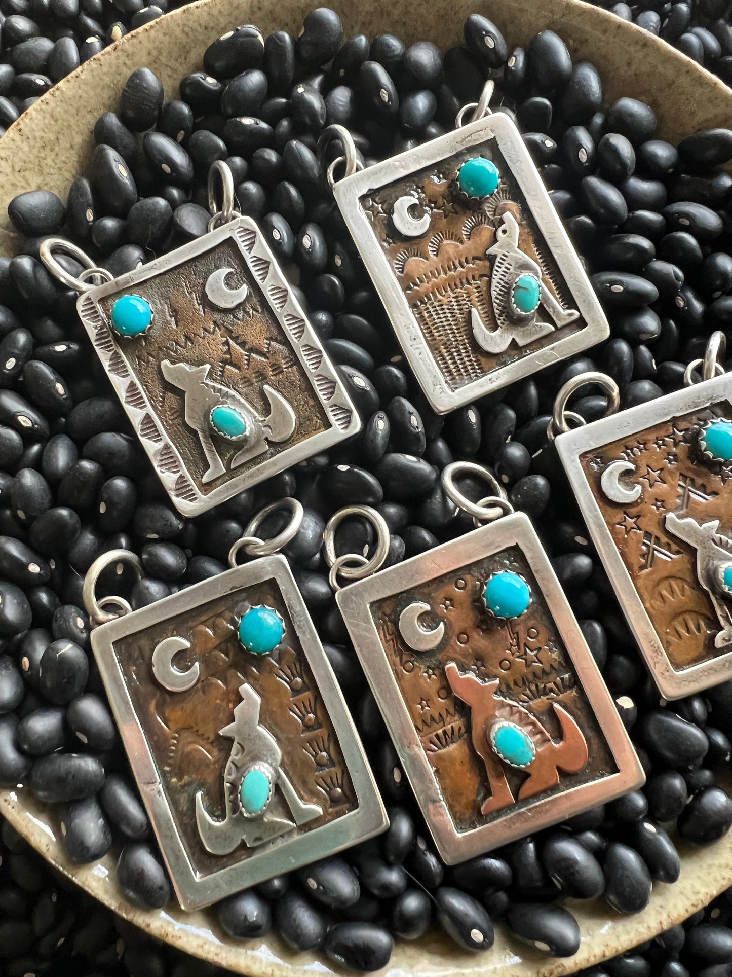 Hand Stamped Armadillo Cactus and Coyote Pendants