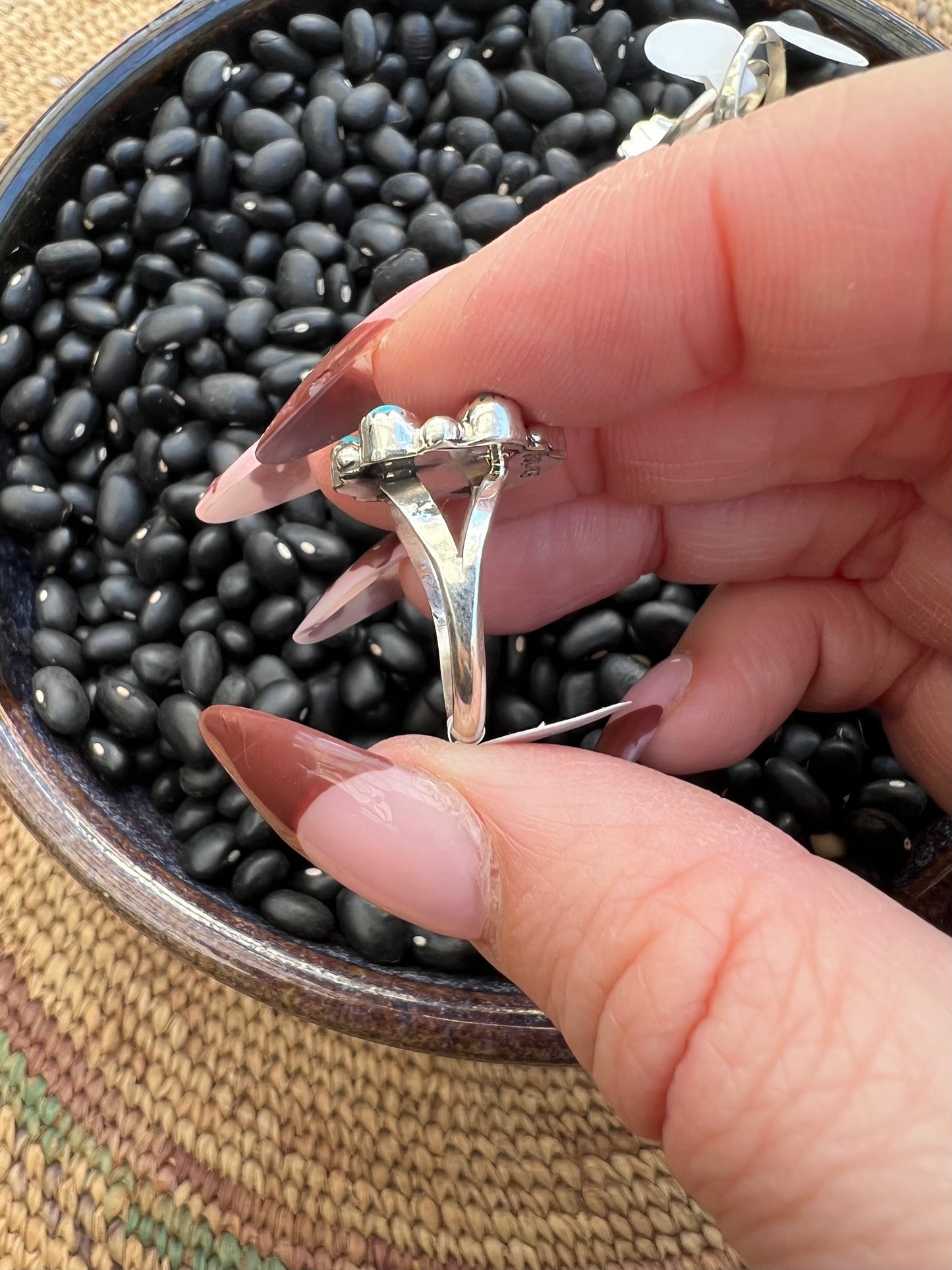 Flower Cluster Ring with genuine turquoise
