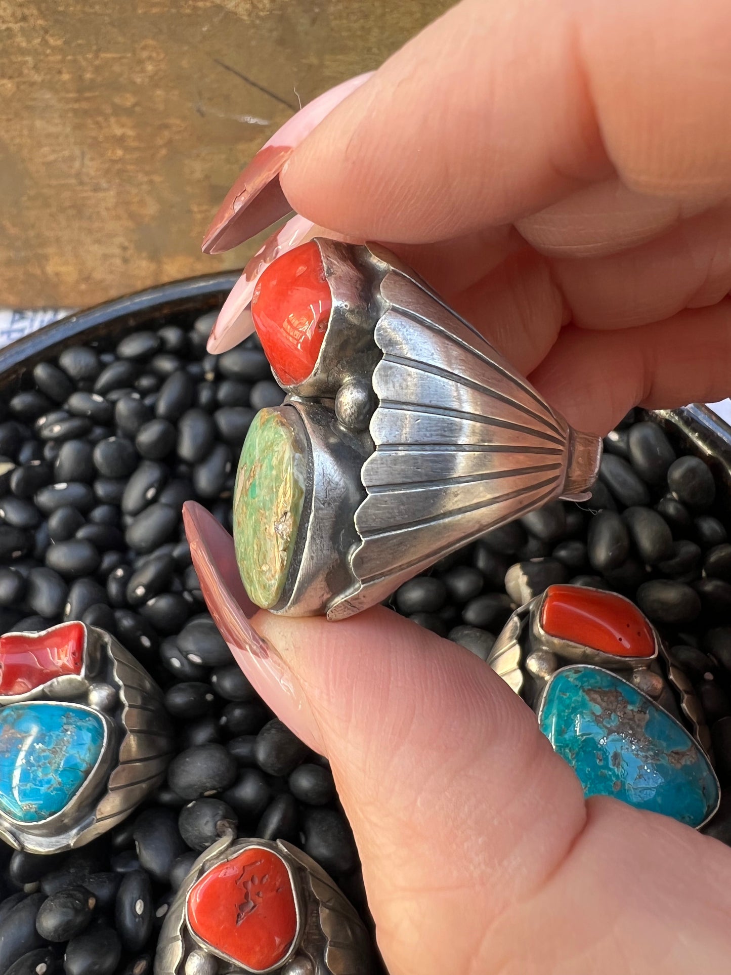 Heavy Mens Turquoise Vintage Style Ring