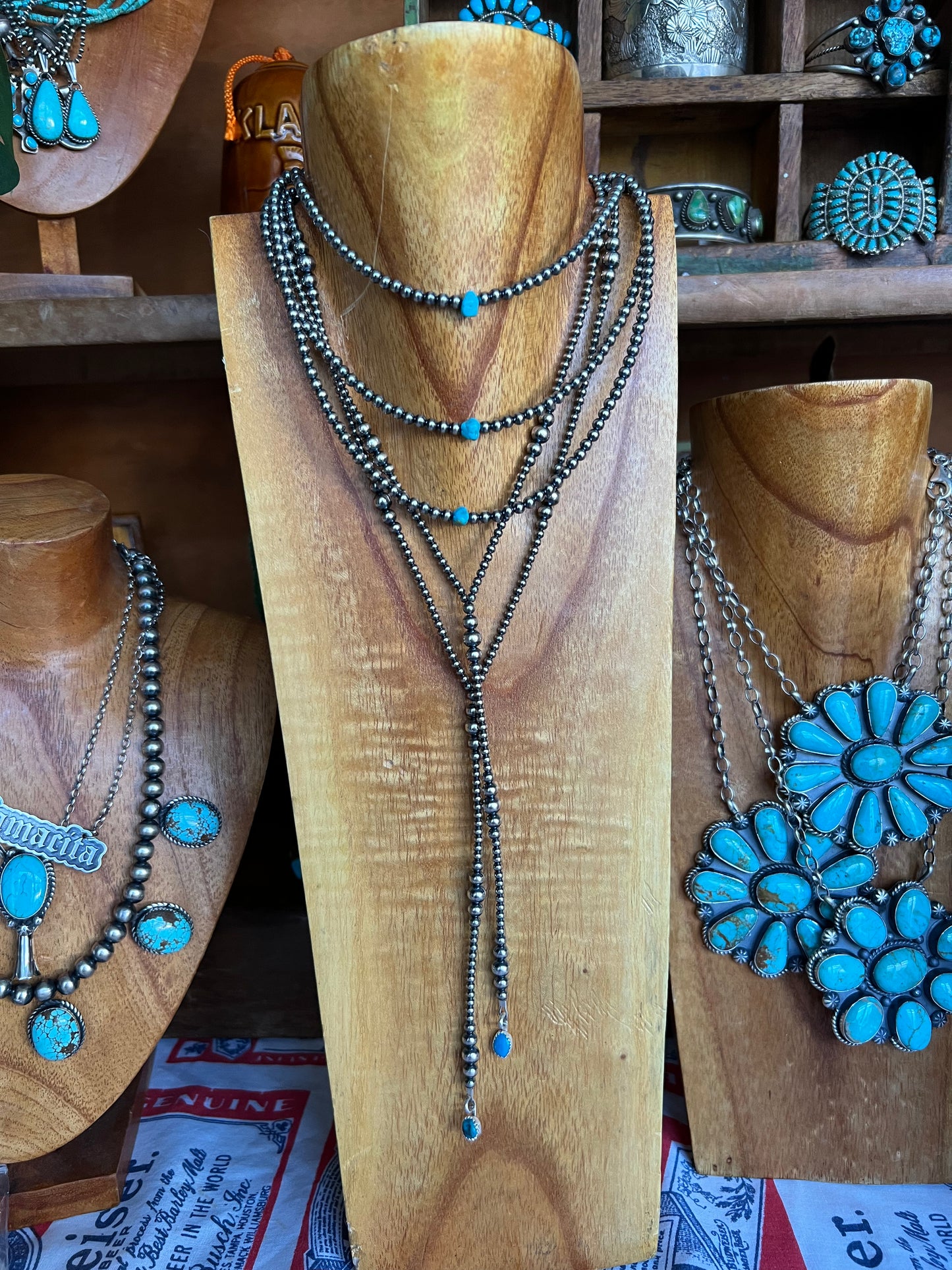 Sterling Silver Pearl Necklace with turquoise nugget