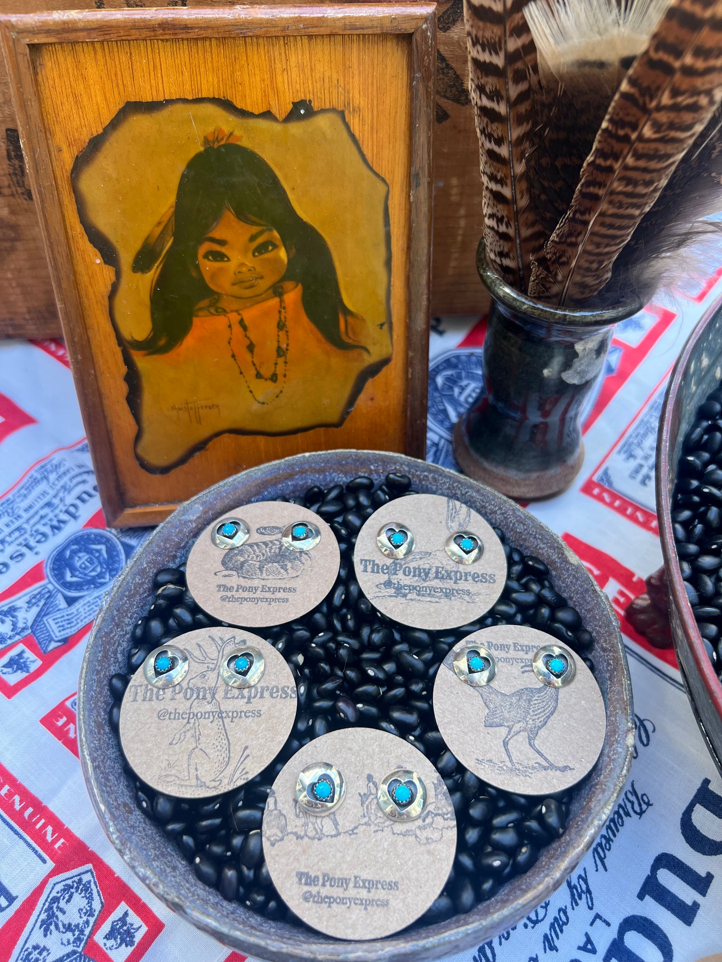 Turquoise Heart Shadow Box Studs