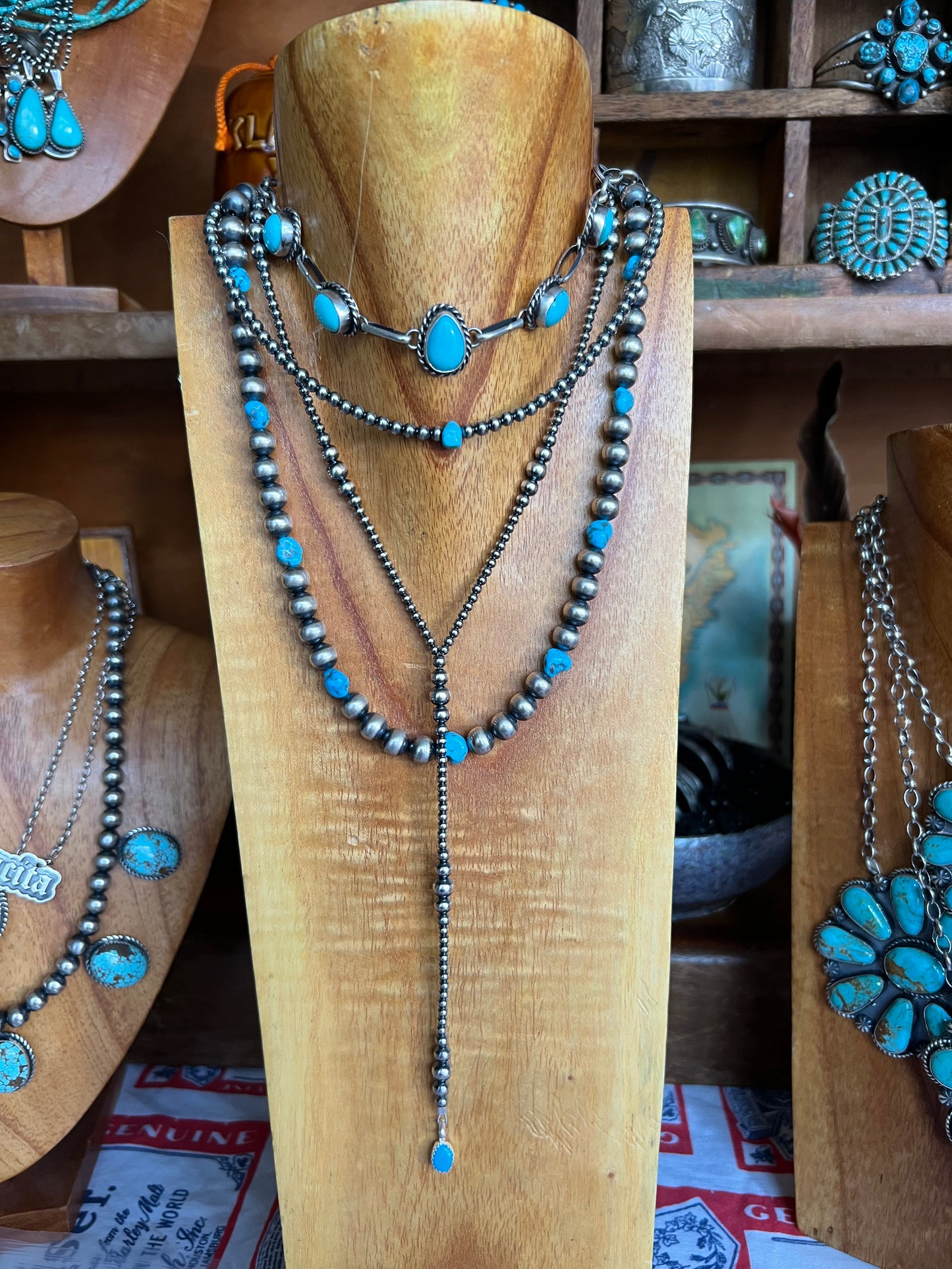 Sterling Silver Pearl Necklace with turquoise nugget