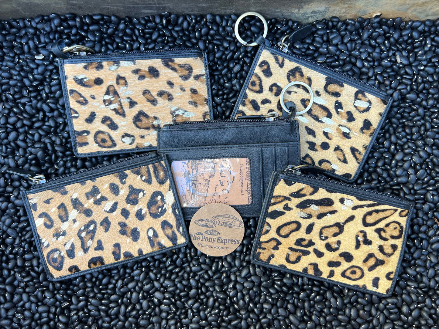 Leopard Cowhide Card Case with keychain