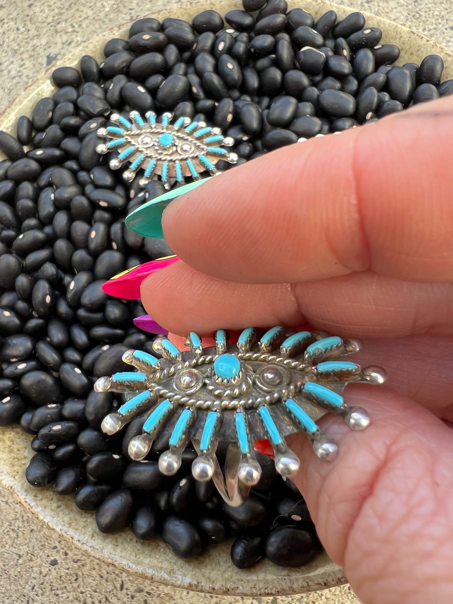 Zuni needlepoint evil eye Cluster Ring
